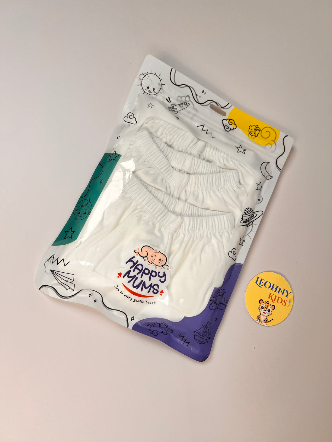 Baby 3-Pack "Happy Mums" Pure White Soft-Cotton Bloomers