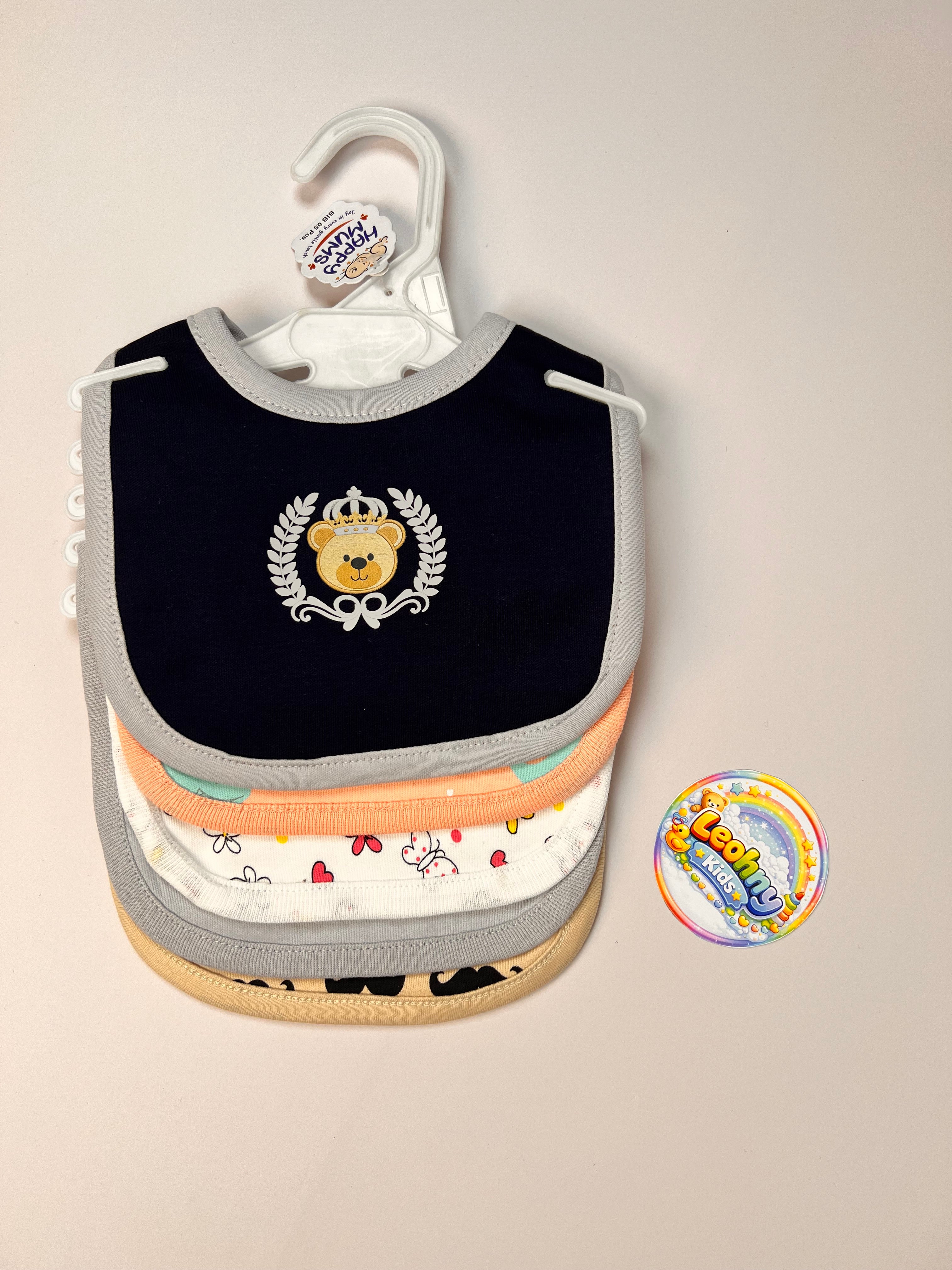 Baby 5-Piece "Happy Mums" Essential Soft-Cotton Bib Set