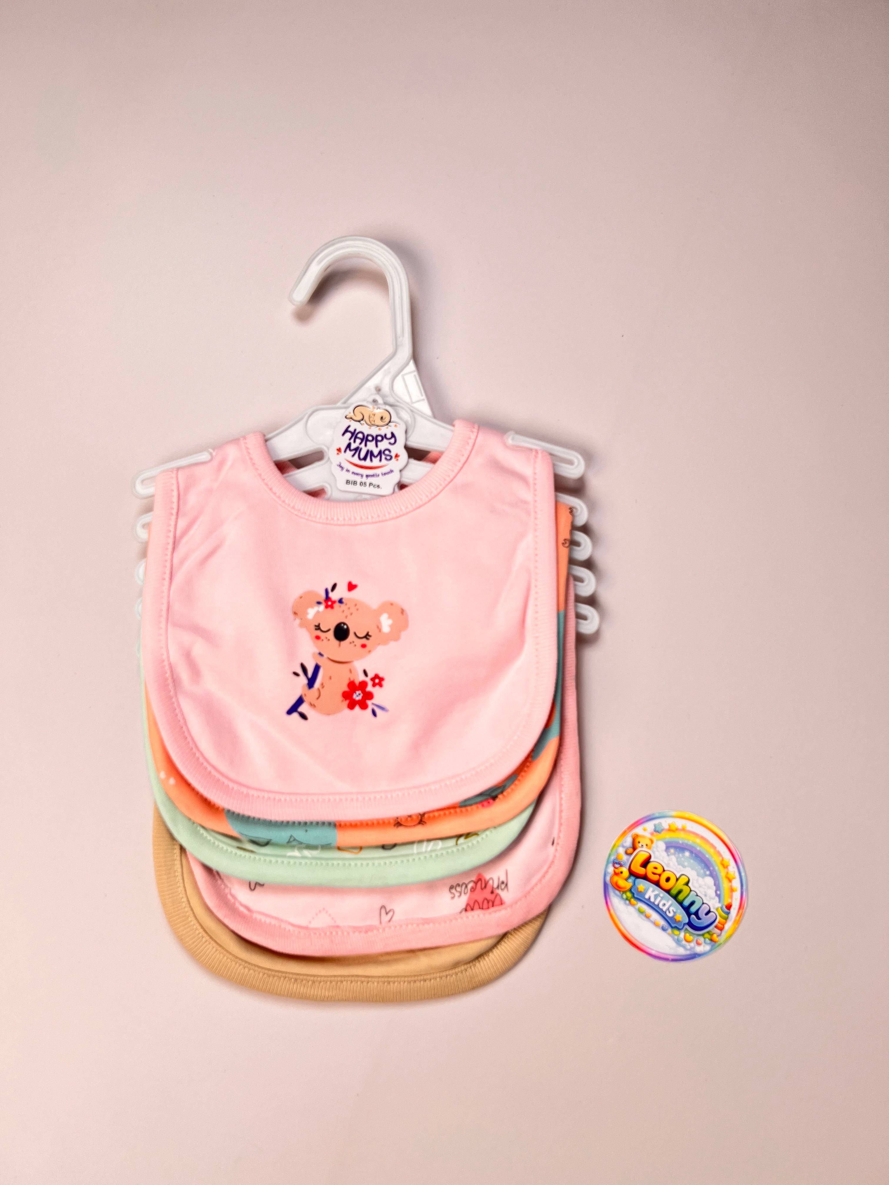 Baby 5-Piece "Happy Mums" Essential Soft-Cotton Bib Set