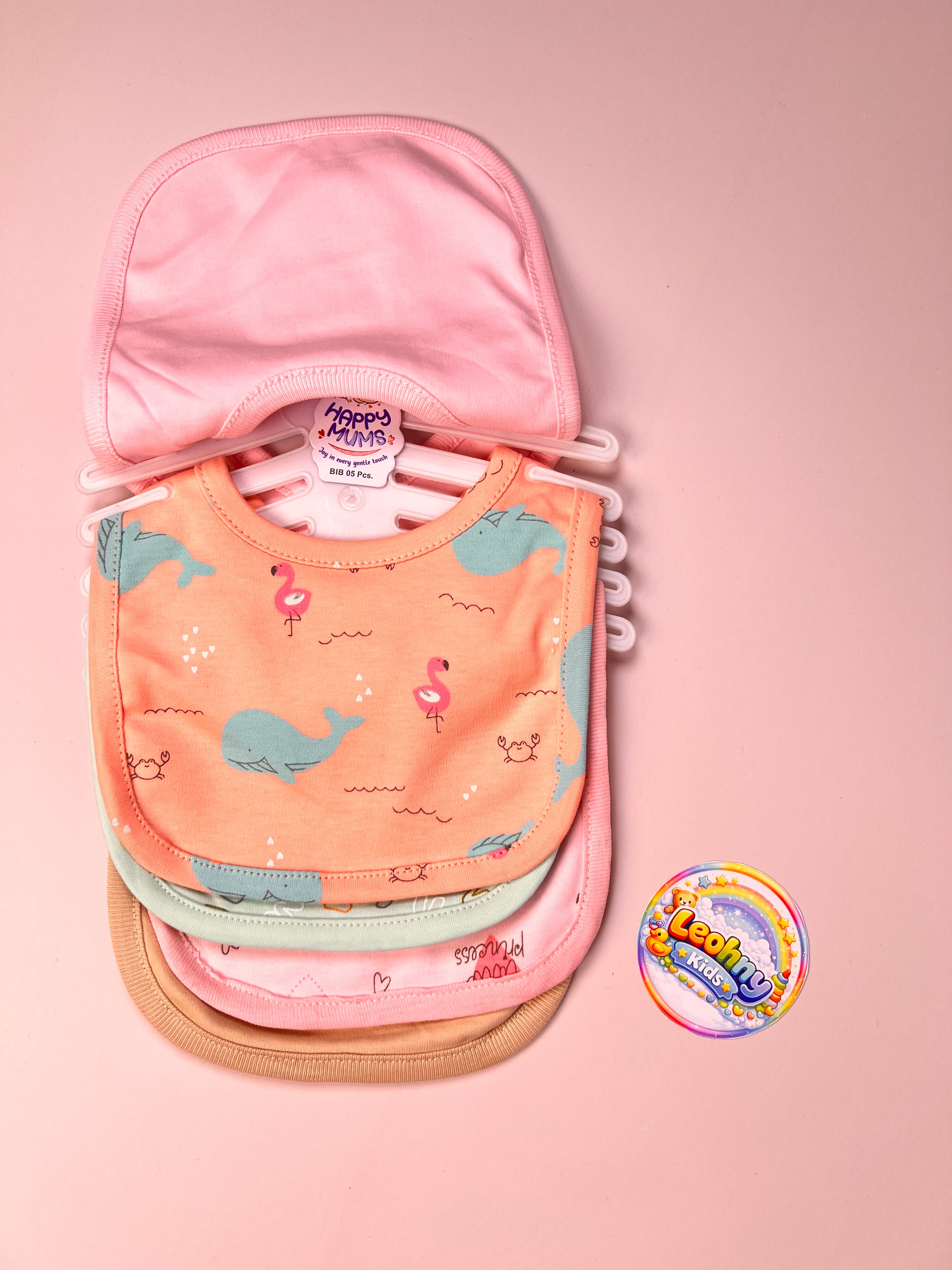 Baby 5-Piece "Happy Mums" Essential Soft-Cotton Bib Set