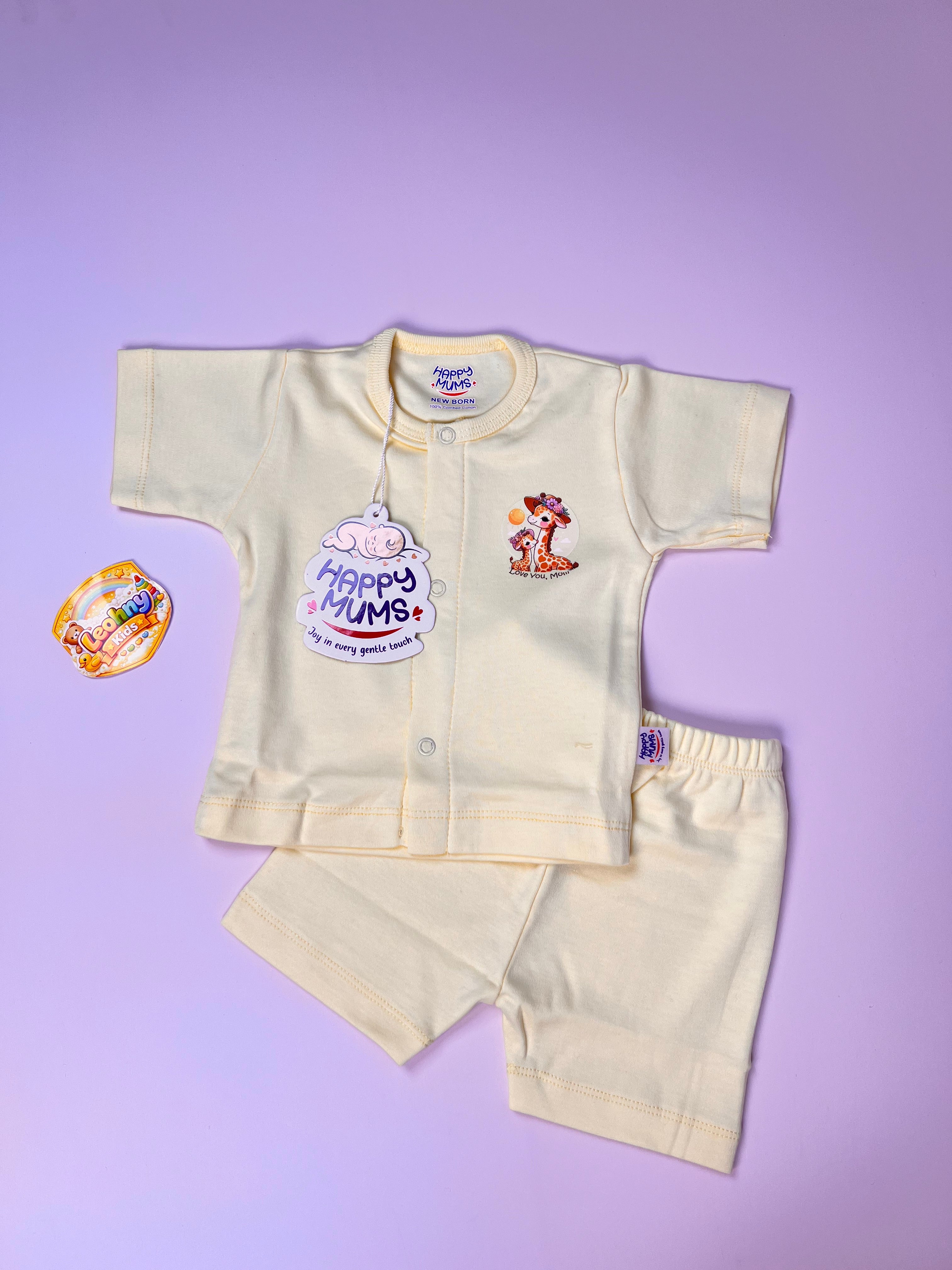 Newborn 2-Piece "Happy Mums" Giraffe Button-Up Set (Short Sleeves)