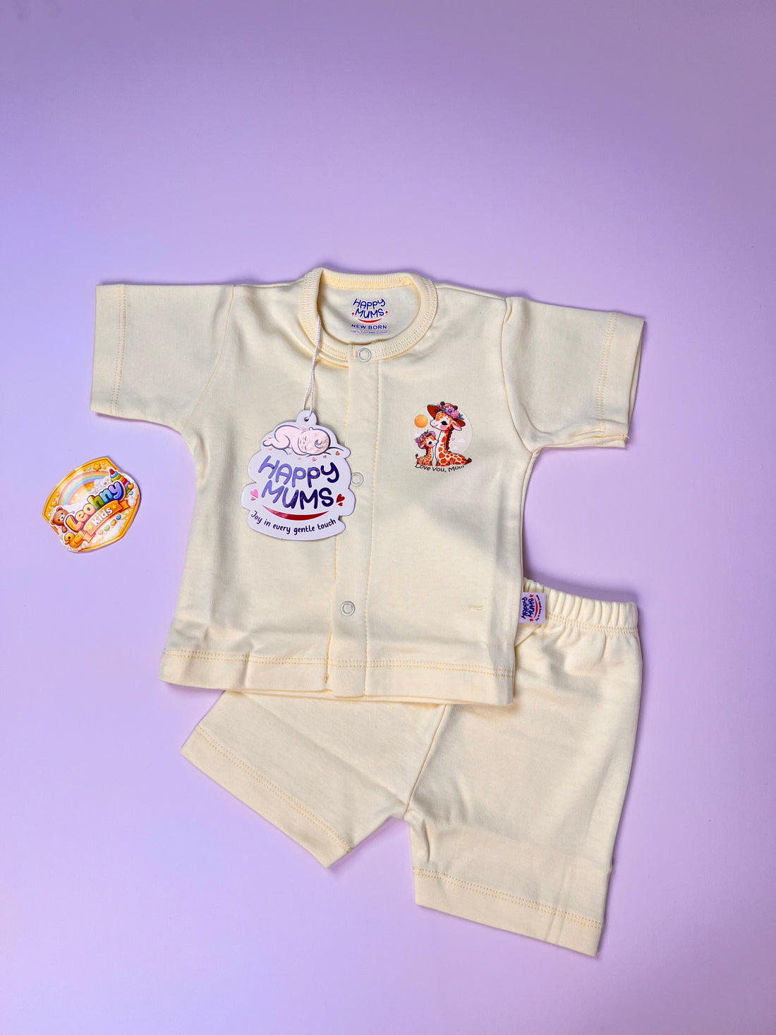 Newborn 2-Piece "Happy Mums" Giraffe Button-Up Set (Short Sleeves)