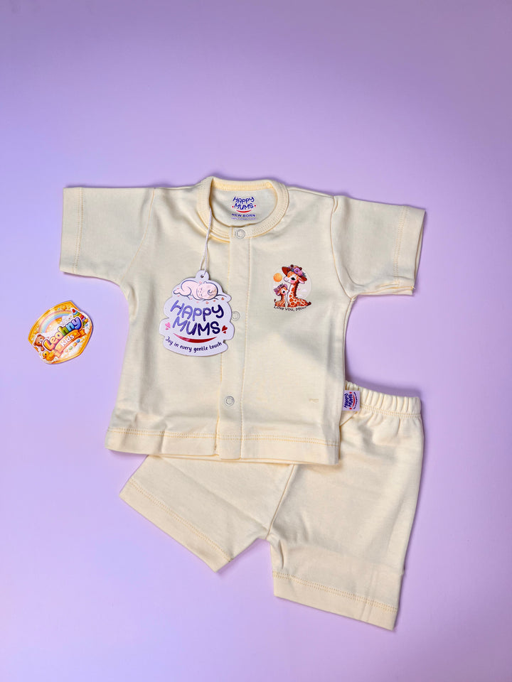 Newborn 2-Piece "Happy Mums" Giraffe Button-Up Set (Short Sleeves)
