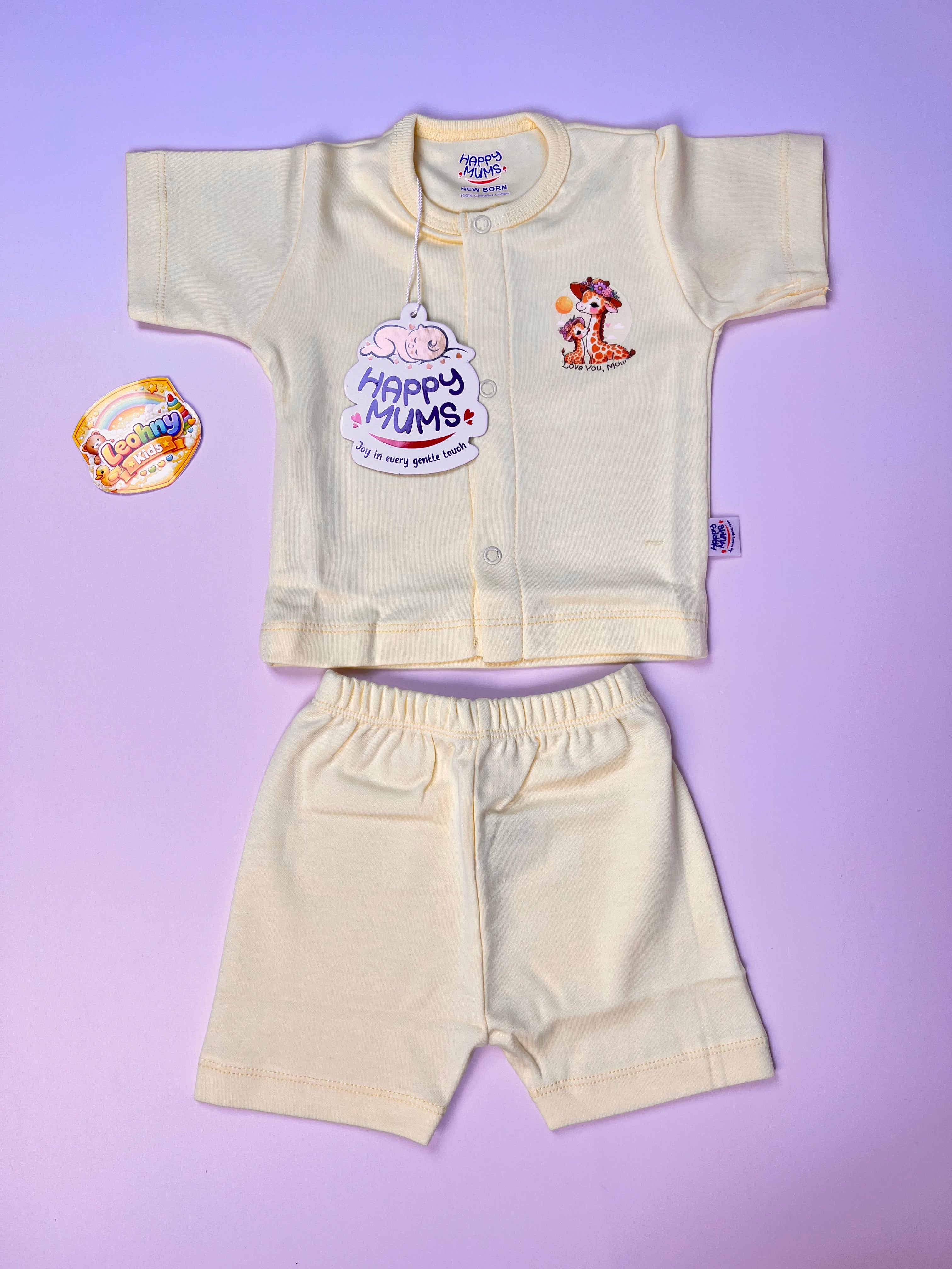 Newborn 2-Piece "Happy Mums" Giraffe Button-Up Set (Short Sleeves)