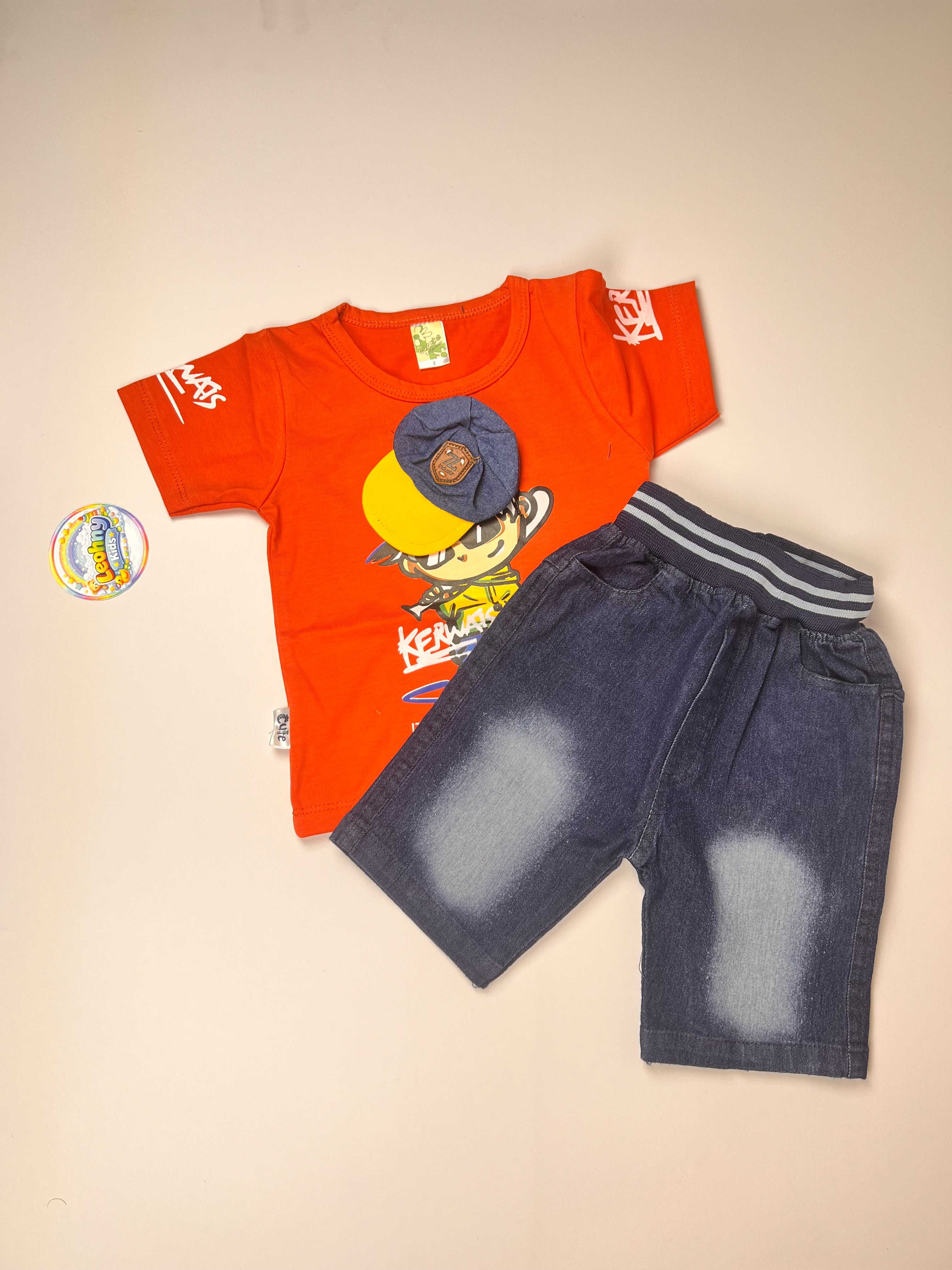Boys 2-Piece "Favret Game" Graphic Tee & Distressed Denim Shorts Set