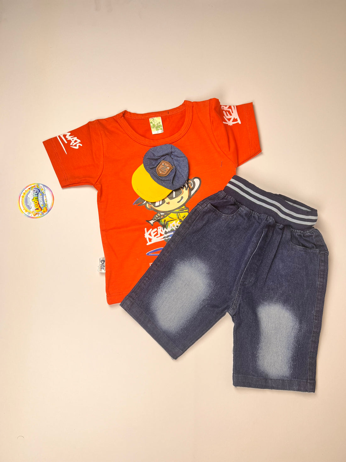 Boys 2-Piece "Favret Game" Graphic Tee & Distressed Denim Shorts Set