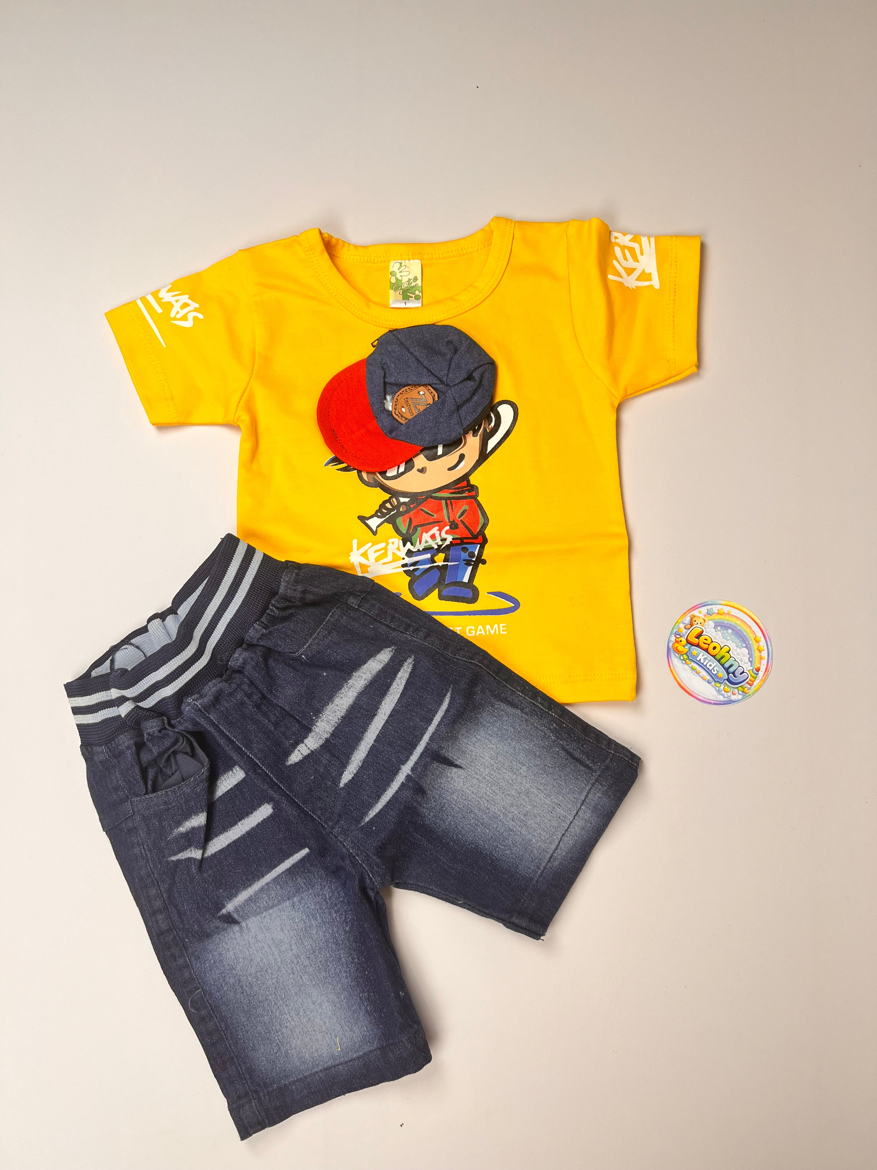 Boys 2-Piece "Favret Game" Graphic Tee & Distressed Denim Shorts Set