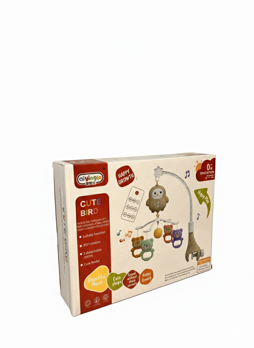 Cute Bird Baby Crib Mobile with Music & Remote Control – Rotating Hanging Rattle Toy (0+ Months)