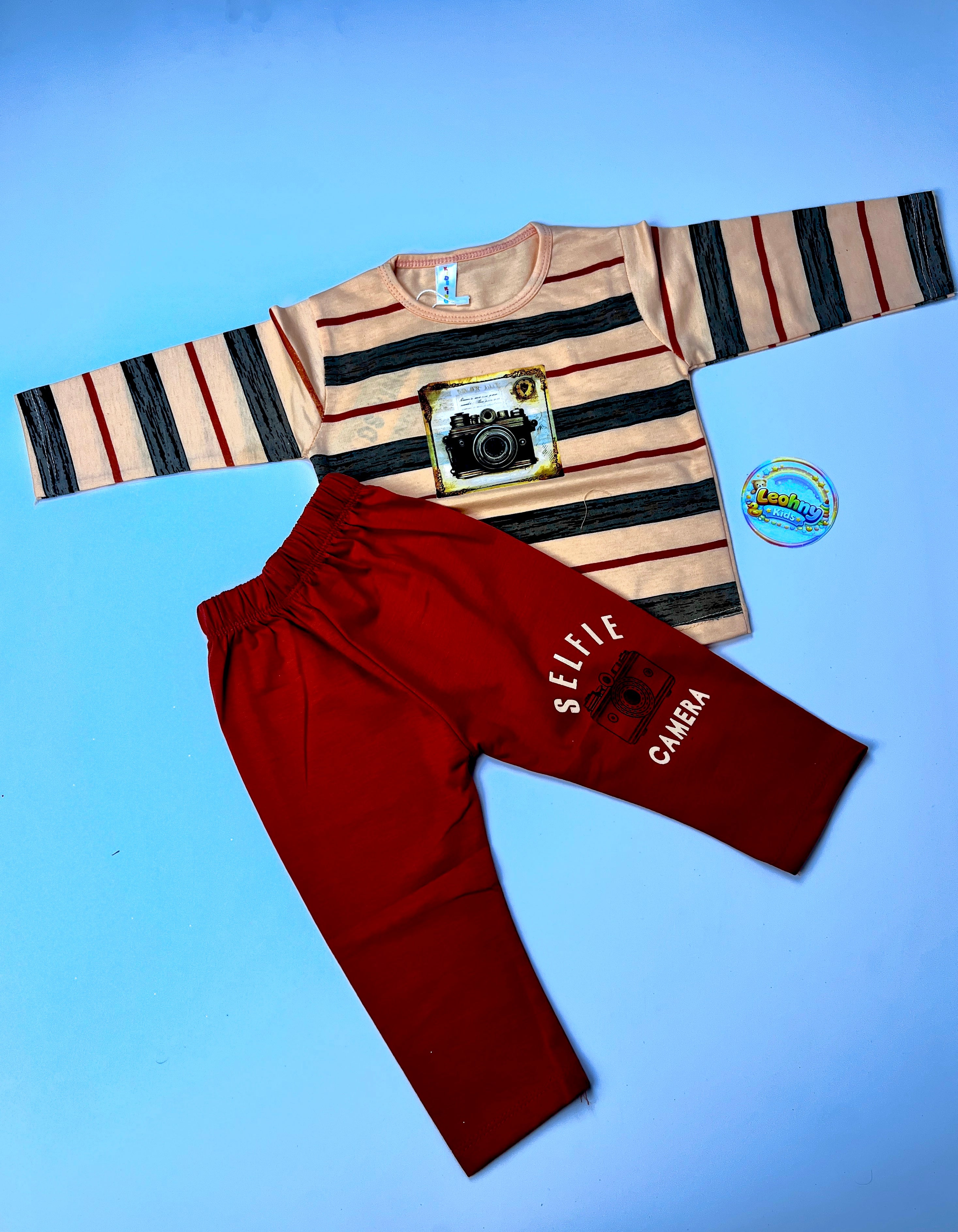 Boys 2 Pcs "Selfie Camera" Striped Suit (Full Sleeves)