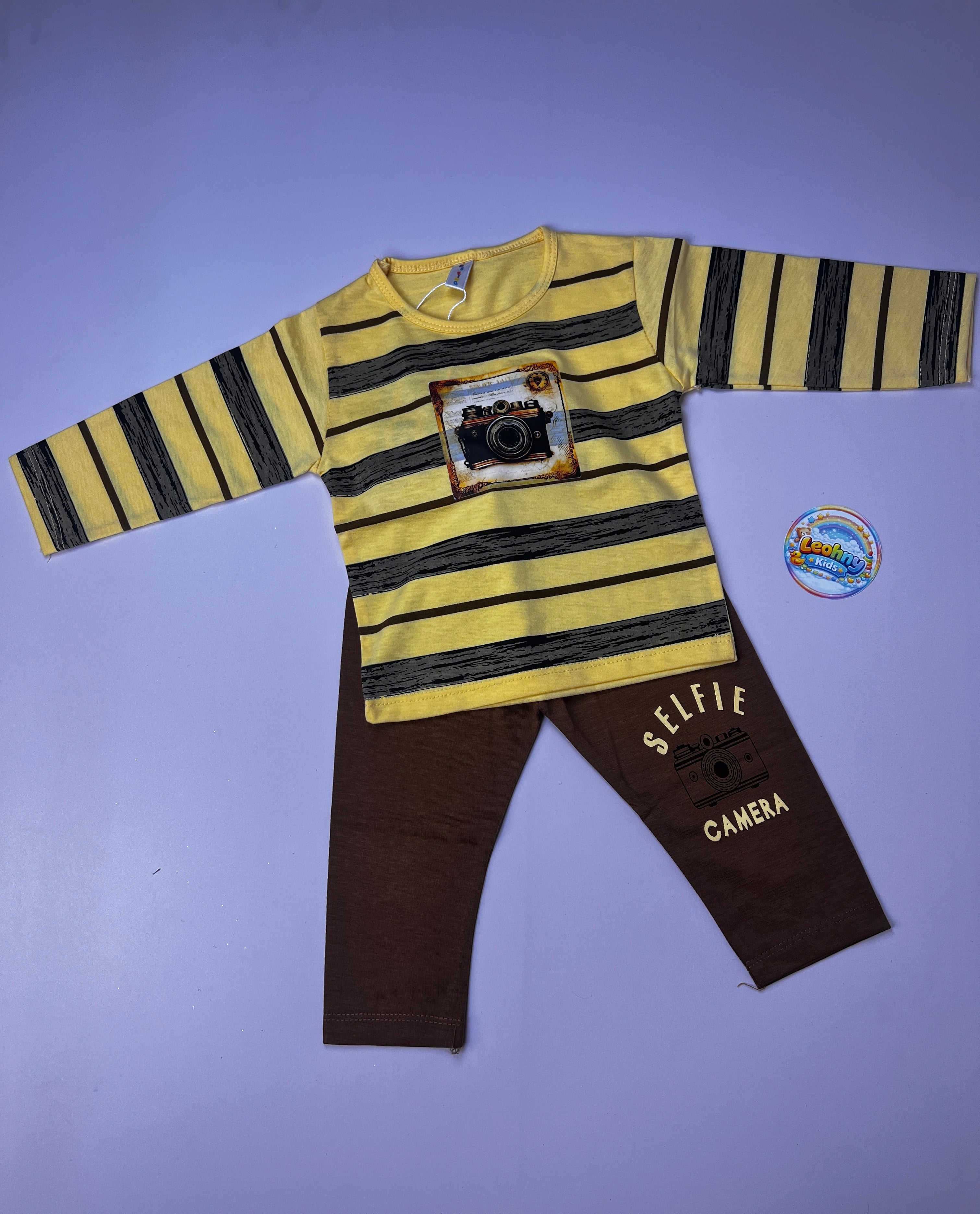 Boys 2 Pcs "Selfie Camera" Striped Suit (Full Sleeves)