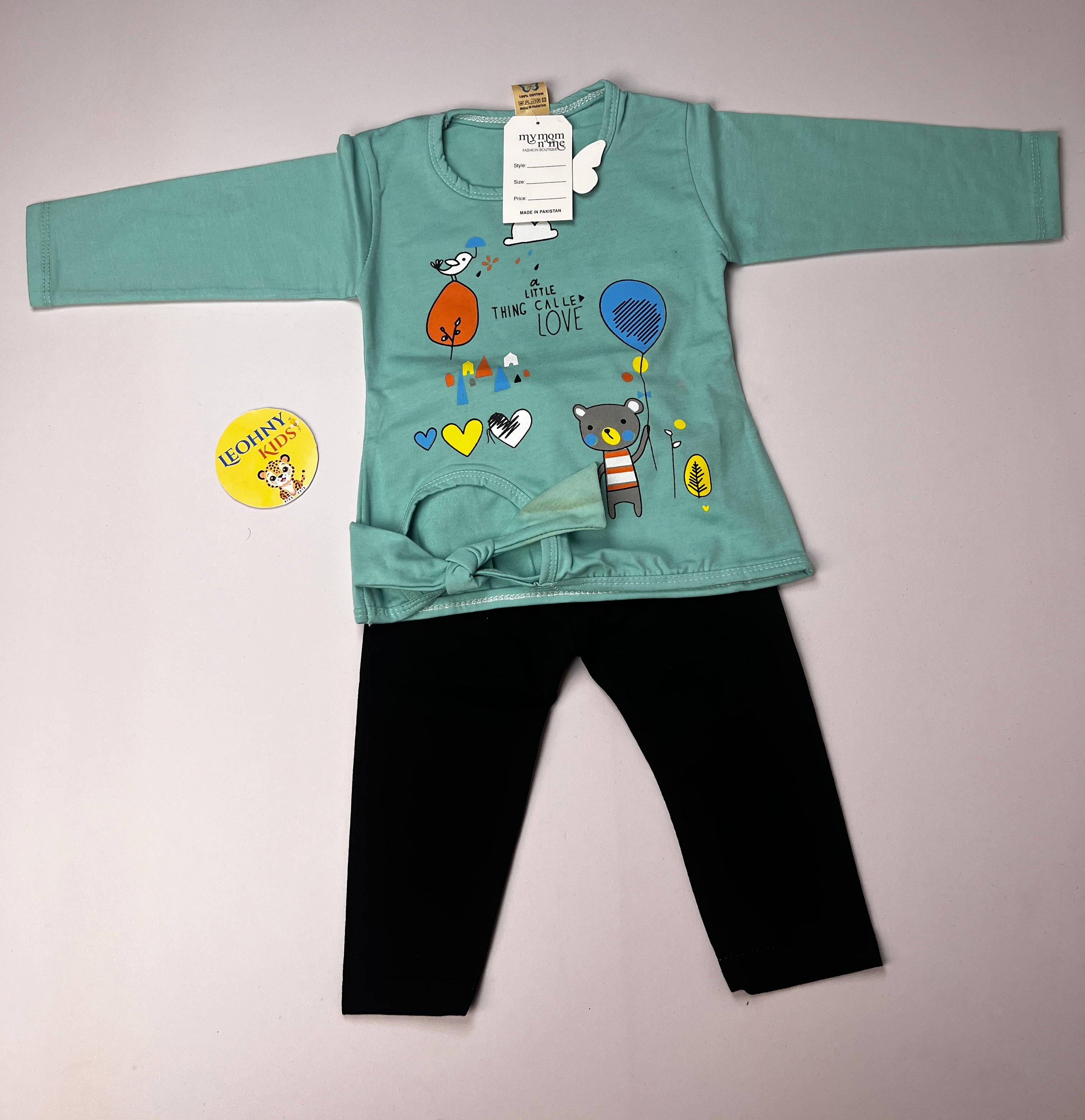 Girls 2 Pcs "A Little Thing Called Love" Tied-Hem Suit (Full Sleeves)