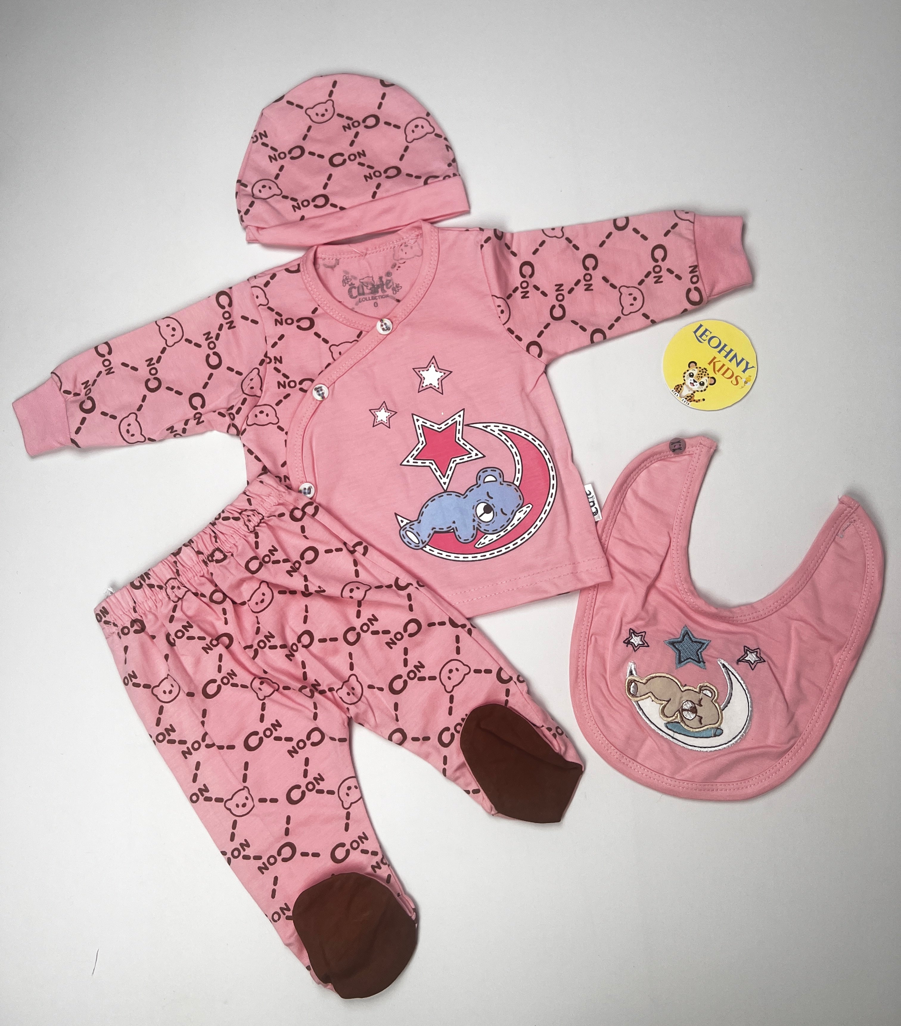 Baby 3-Piece "Sleepy Bear" Newborn Set with Bib & Cap (Full Sleeves)