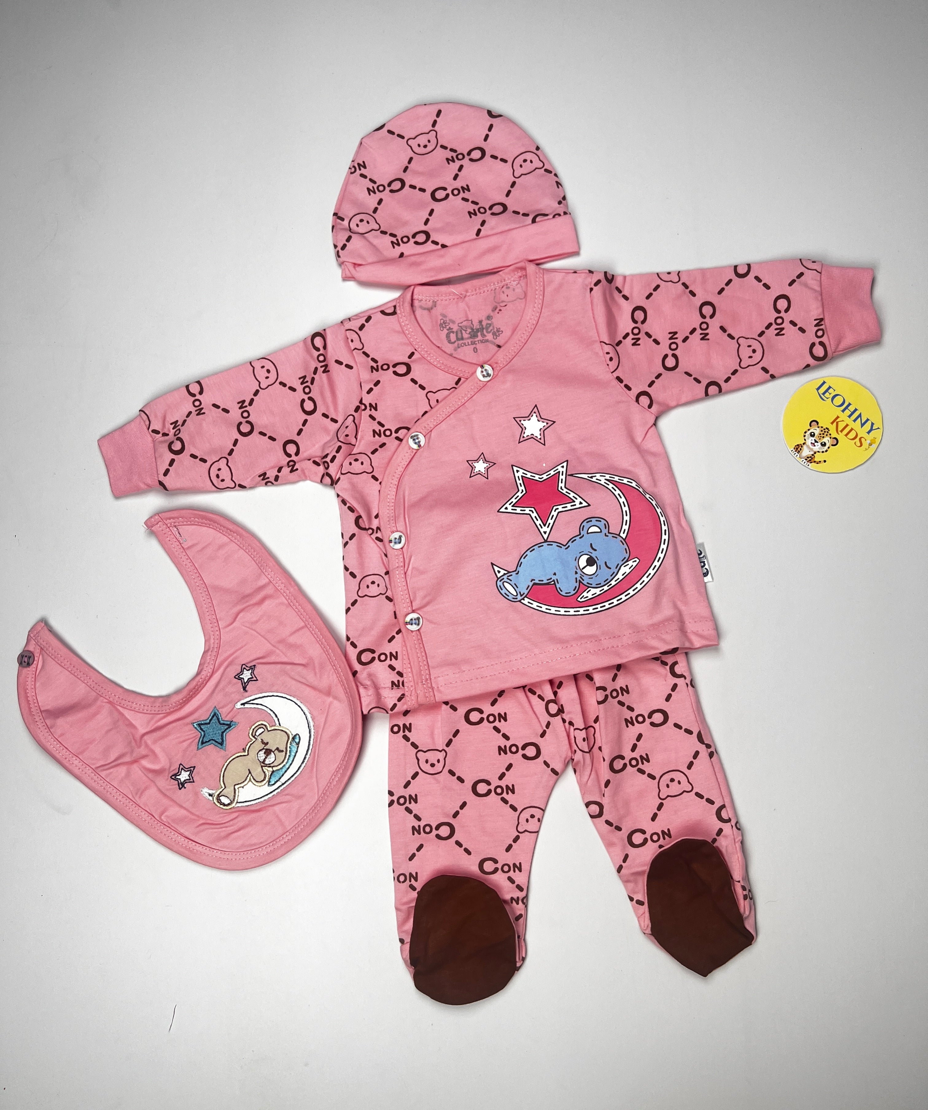 Baby 3-Piece "Sleepy Bear" Newborn Set with Bib & Cap (Full Sleeves)