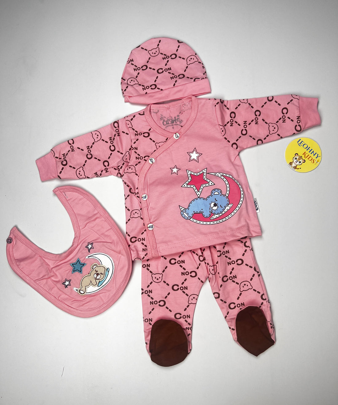 Baby 3-Piece "Sleepy Bear" Newborn Set with Bib & Cap (Full Sleeves)