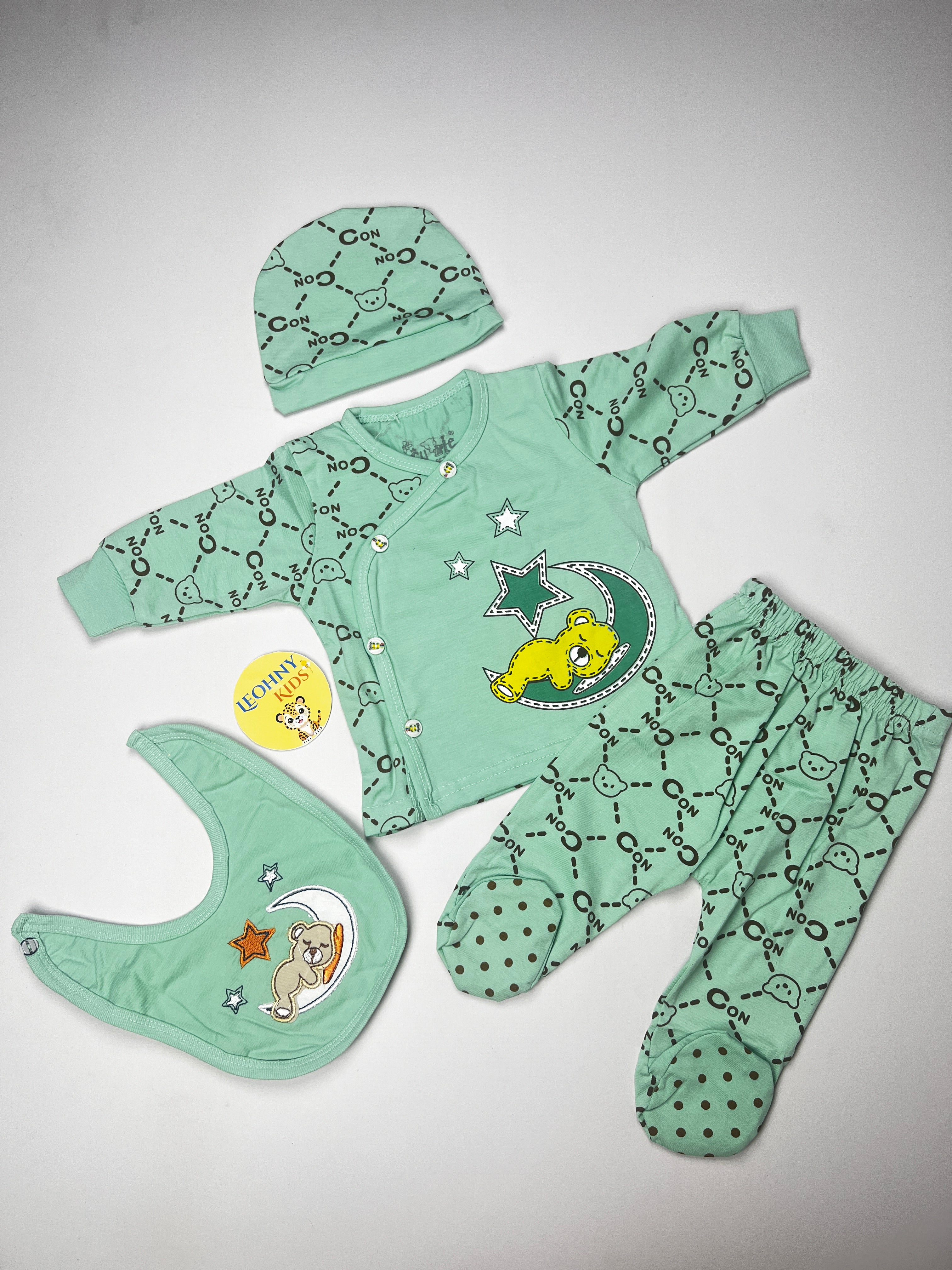 Baby 3-Piece "Sleepy Bear" Newborn Set with Bib & Cap (Full Sleeves)