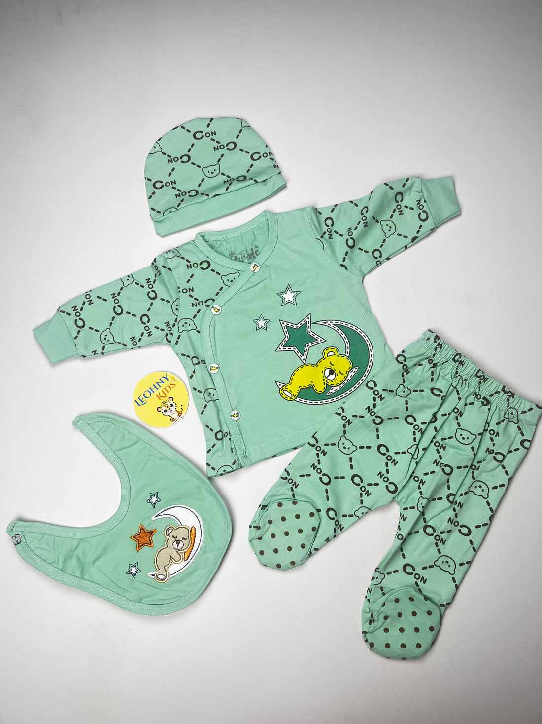 Baby 3-Piece "Sleepy Bear" Newborn Set with Bib & Cap (Full Sleeves)