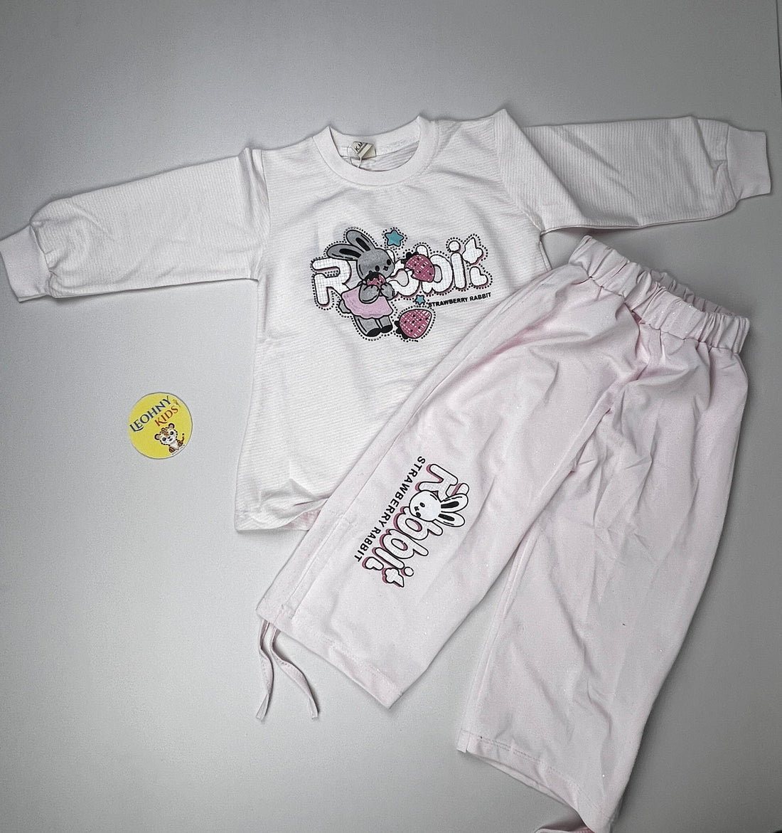 Girls 2 Pcs "The Bunny" Sequin Slub Suit – Cream/Yellow (Full Sleeves)