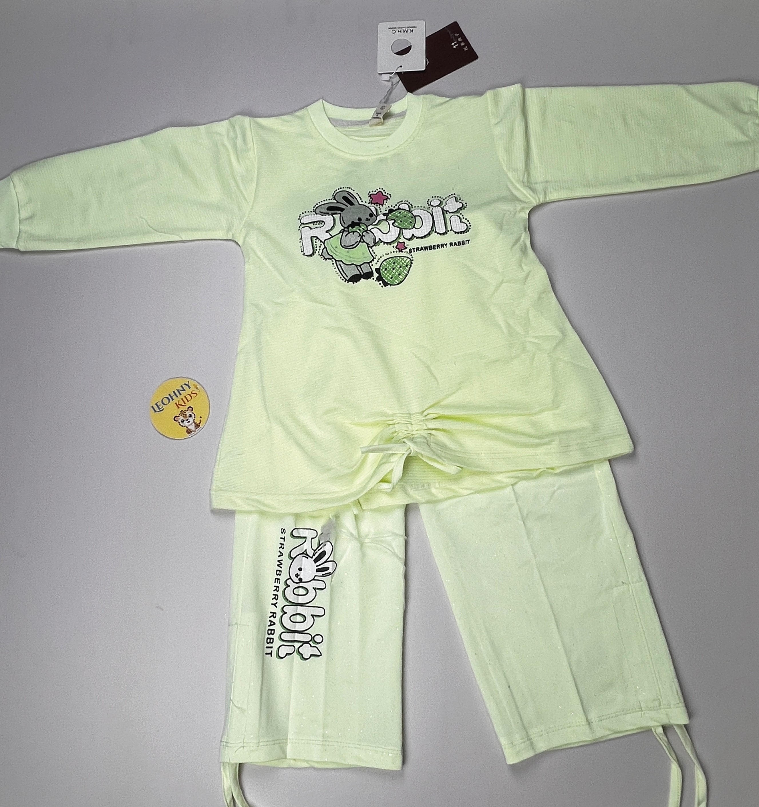 Girls 2 Pcs "The Bunny" Sequin Slub Suit – Cream/Yellow (Full Sleeves)