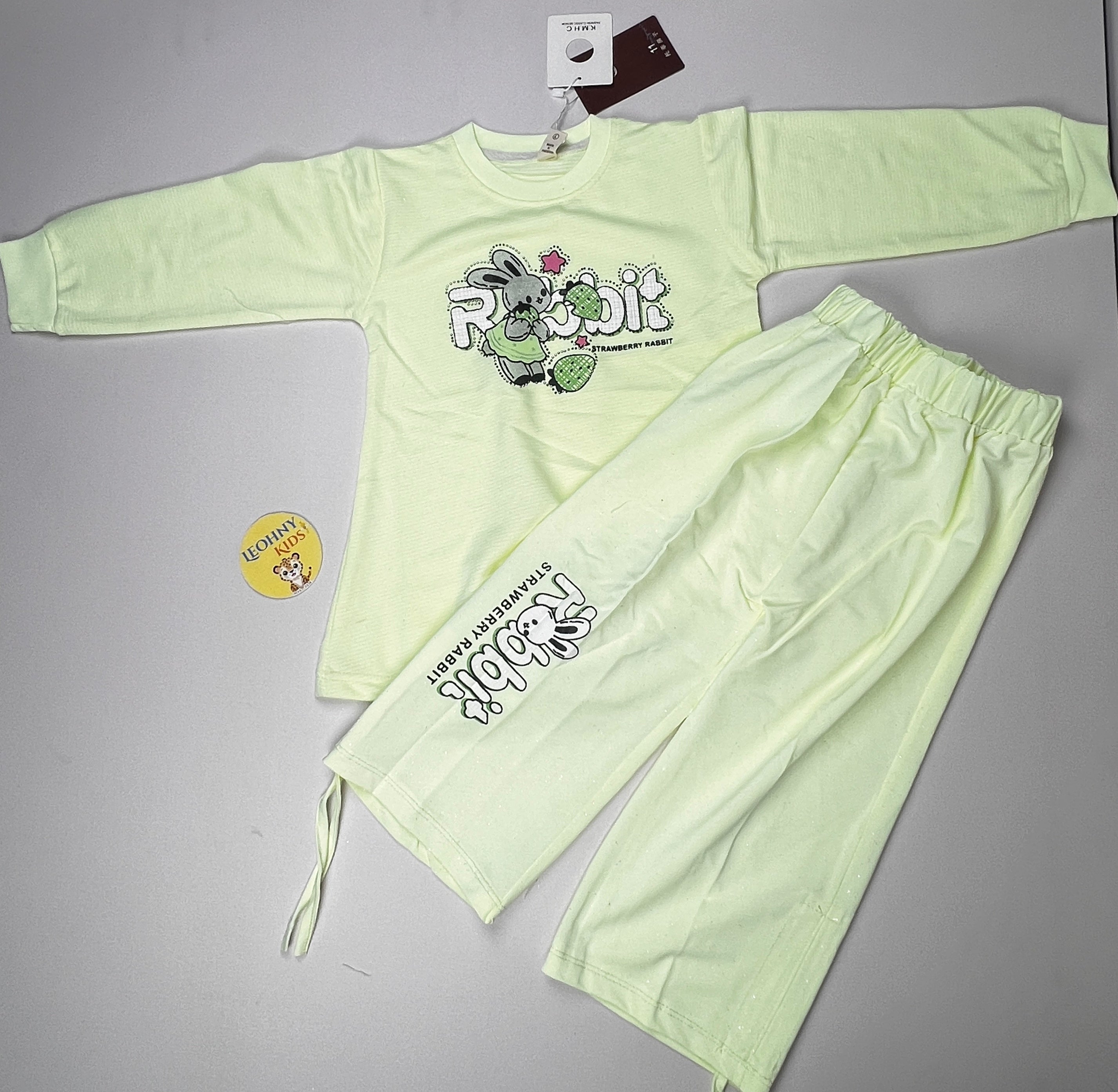 Girls 2 Pcs "The Bunny" Sequin Slub Suit – Cream/Yellow (Full Sleeves)