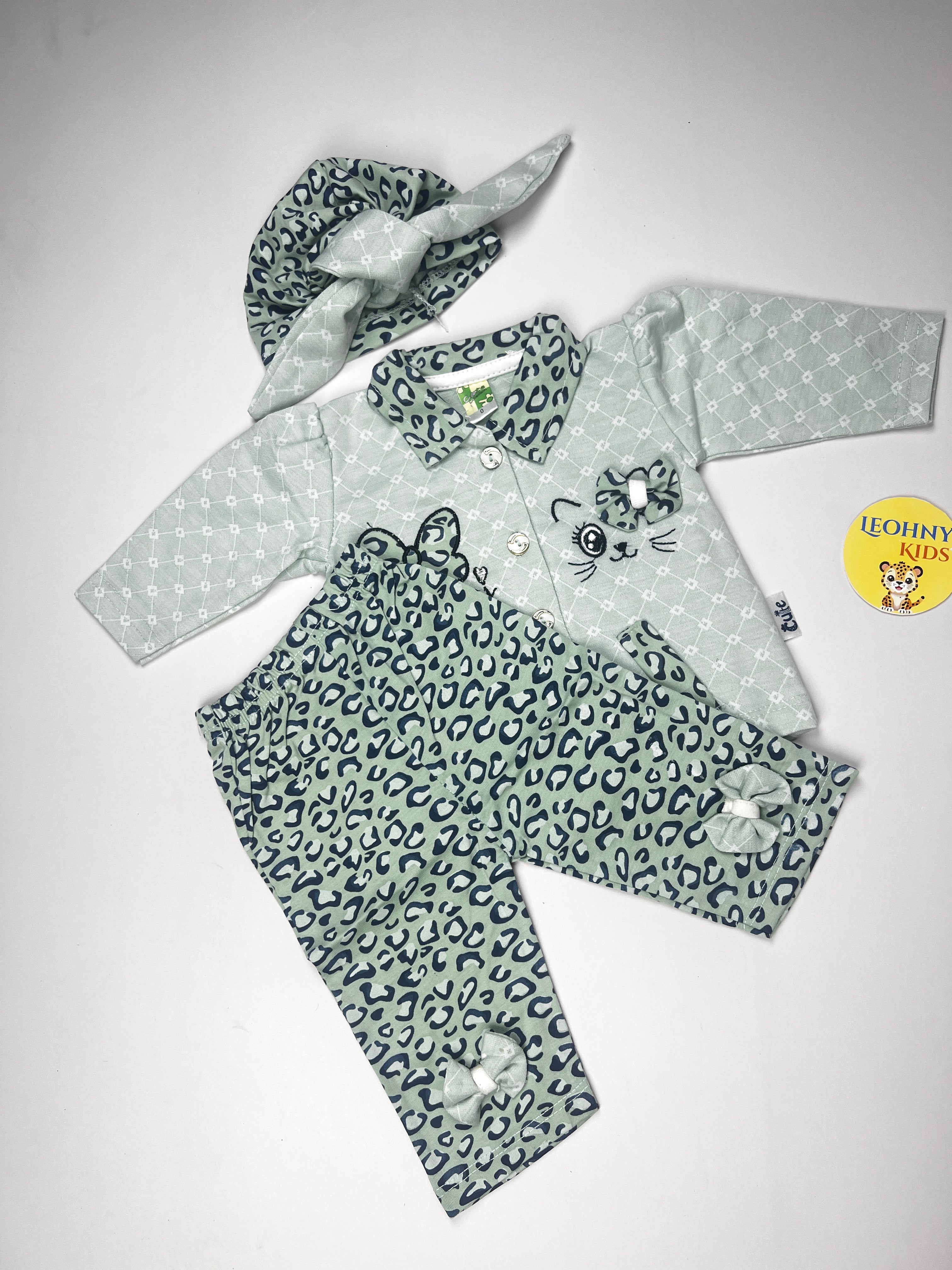 Baby Girls 3-Piece "Love My Mom" Leopard Suit with Headband (Full Sleeves)