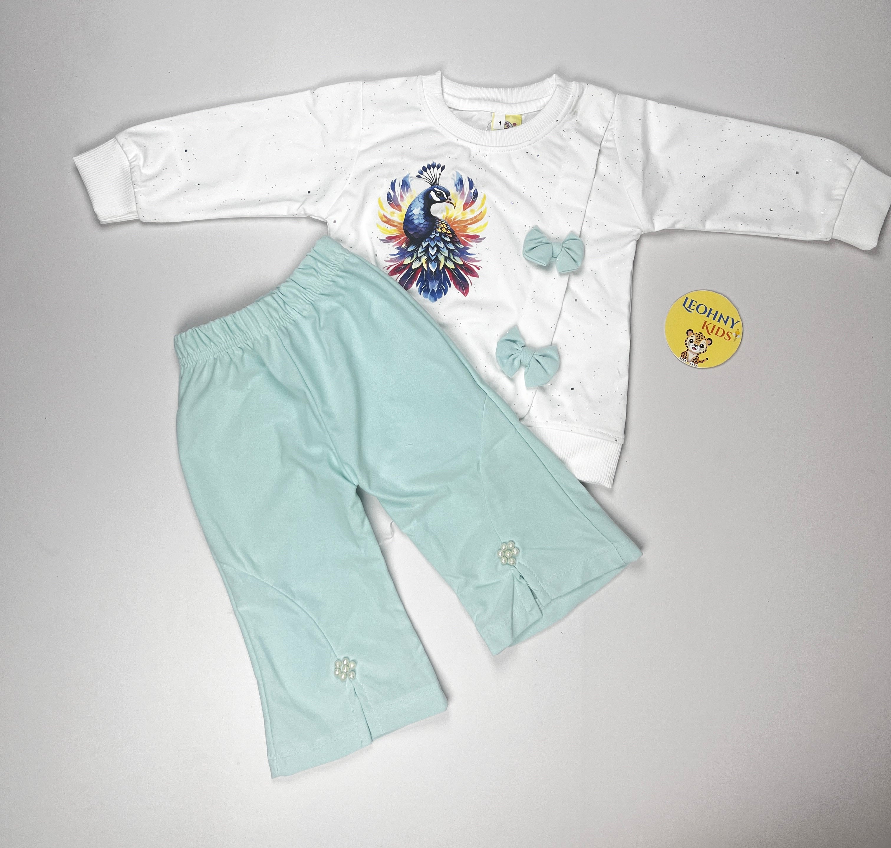 Girls 2 Pcs "Peacock Majesty" Embellished Suit (Full Sleeves)