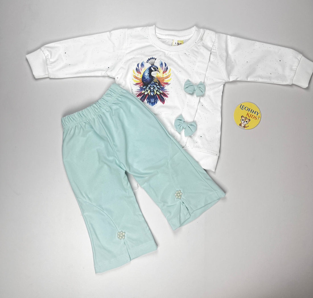 Girls 2 Pcs "Peacock Majesty" Embellished Suit (Full Sleeves)