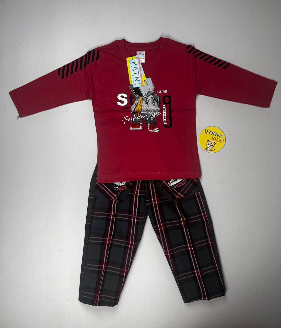 Boys 2 Pcs "Urban Fashion Style" Suit – Royal Blue & Plaid (Full Sleeves)