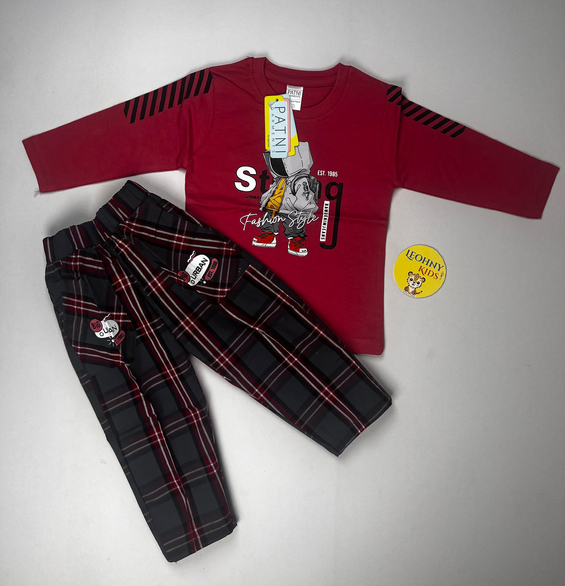 Boys 2 Pcs "Urban Fashion Style" Suit – Royal Blue & Plaid (Full Sleeves)