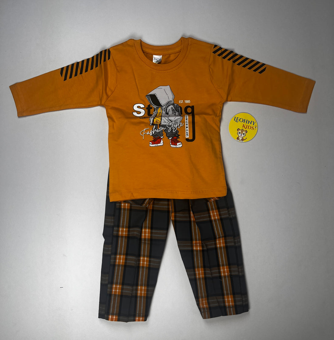 Boys 2 Pcs "Urban Fashion Style" Suit – Royal Blue & Plaid (Full Sleeves)