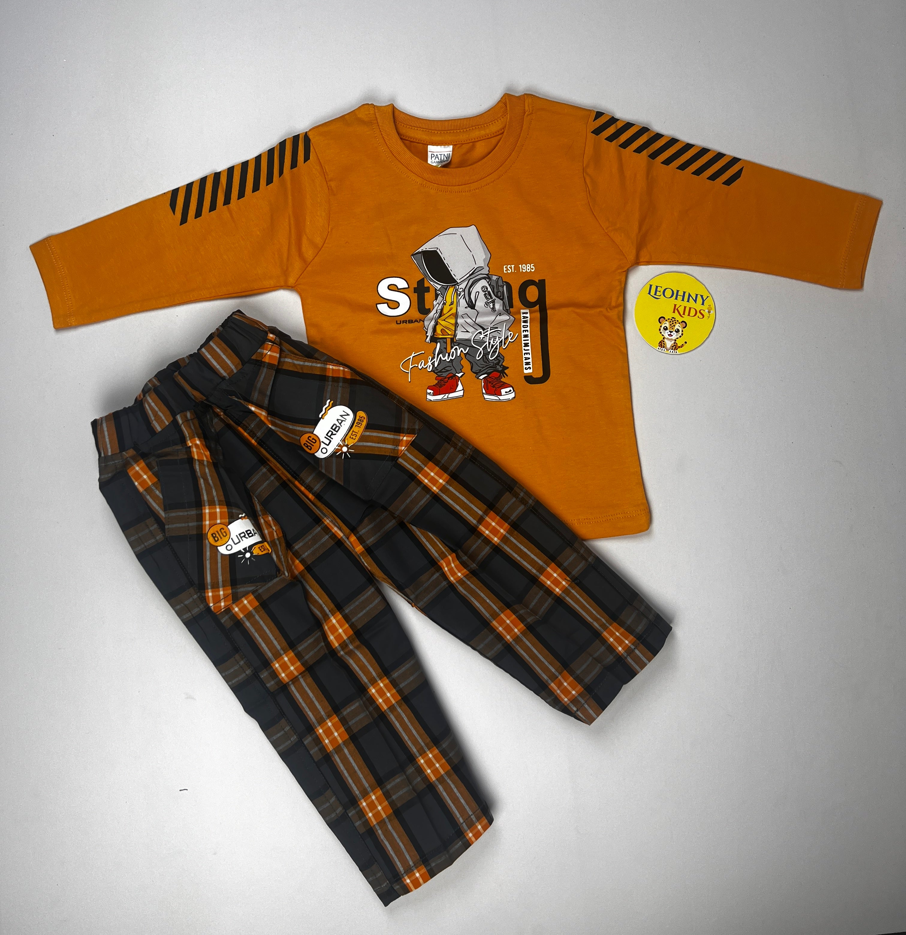 Boys 2 Pcs "Urban Fashion Style" Suit – Royal Blue & Plaid (Full Sleeves)