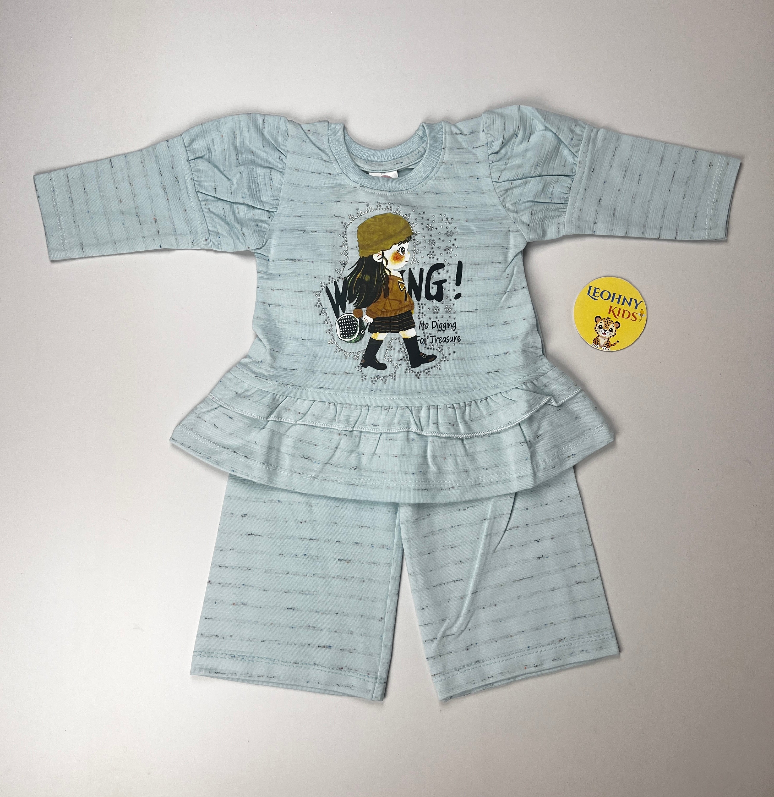 Girls 2 Pcs Frill Peplum Suit – Mint Green (Full Sleeves)