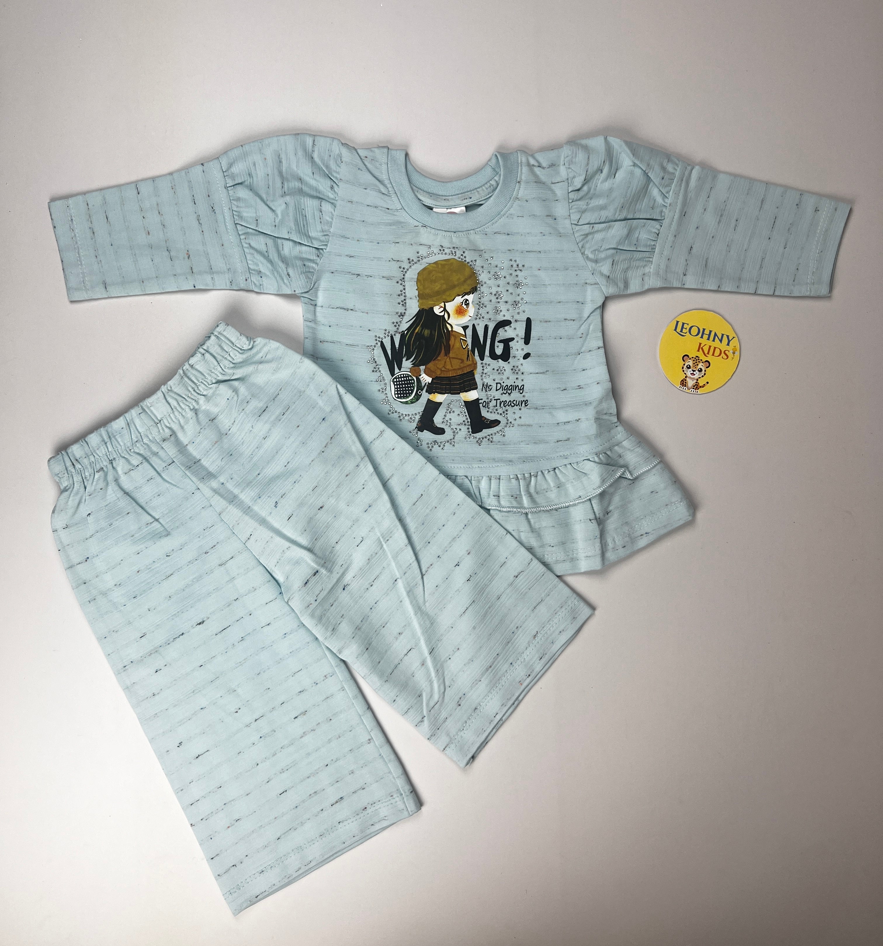 Girls 2 Pcs Frill Peplum Suit – Mint Green (Full Sleeves)