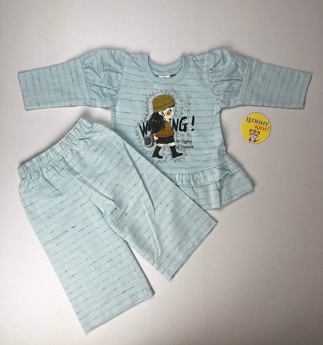 Girls 2 Pcs Frill Peplum Suit – Mint Green (Full Sleeves)