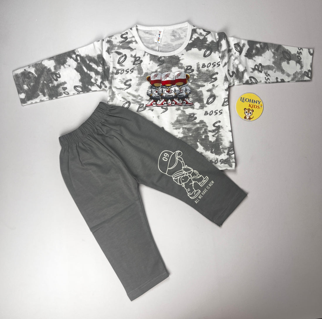 Boys 2 Pcs "BOSS" Cloud-Wash Suit (Full Sleeves)