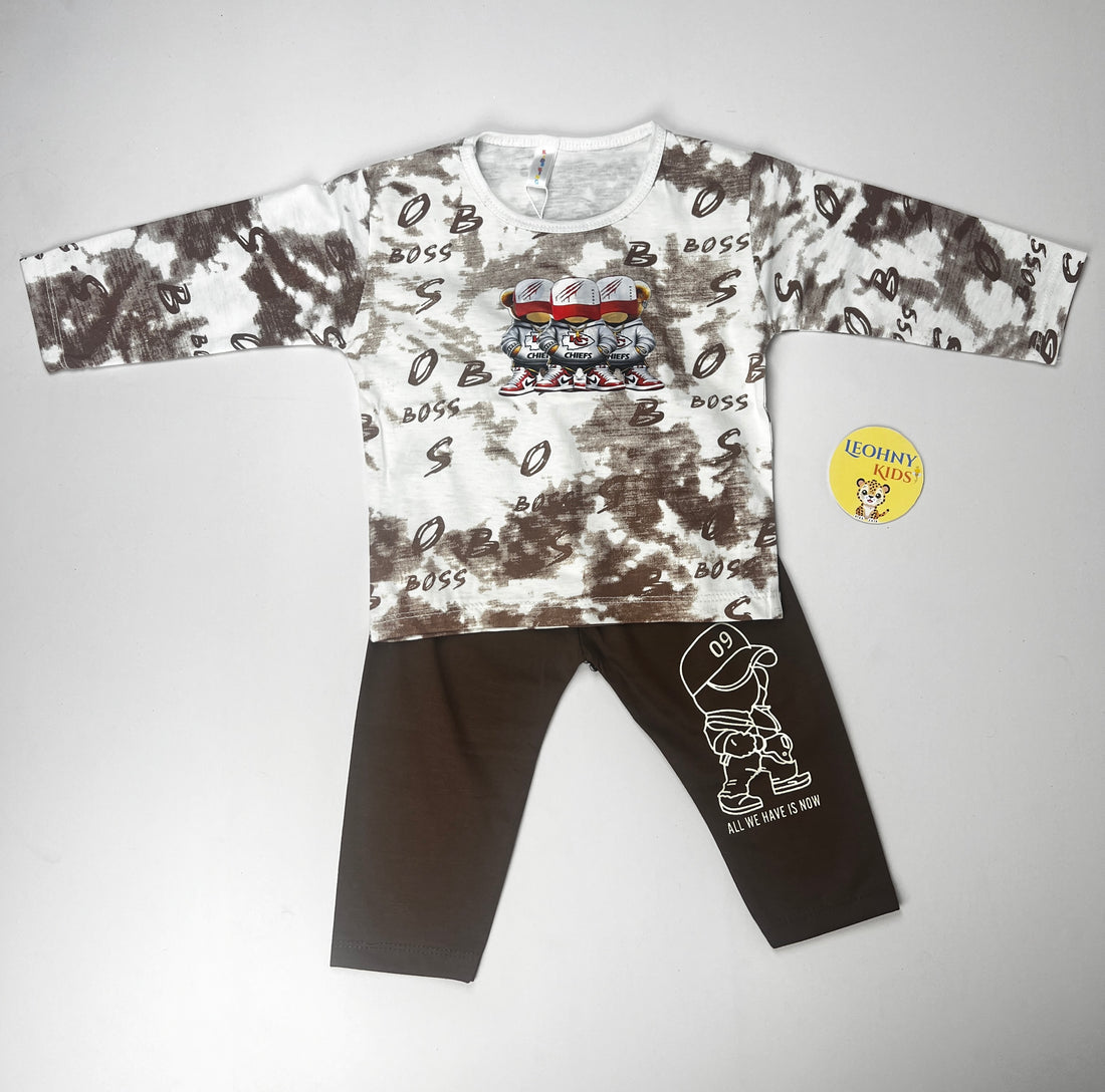 Boys 2 Pcs "BOSS" Cloud-Wash Suit (Full Sleeves)