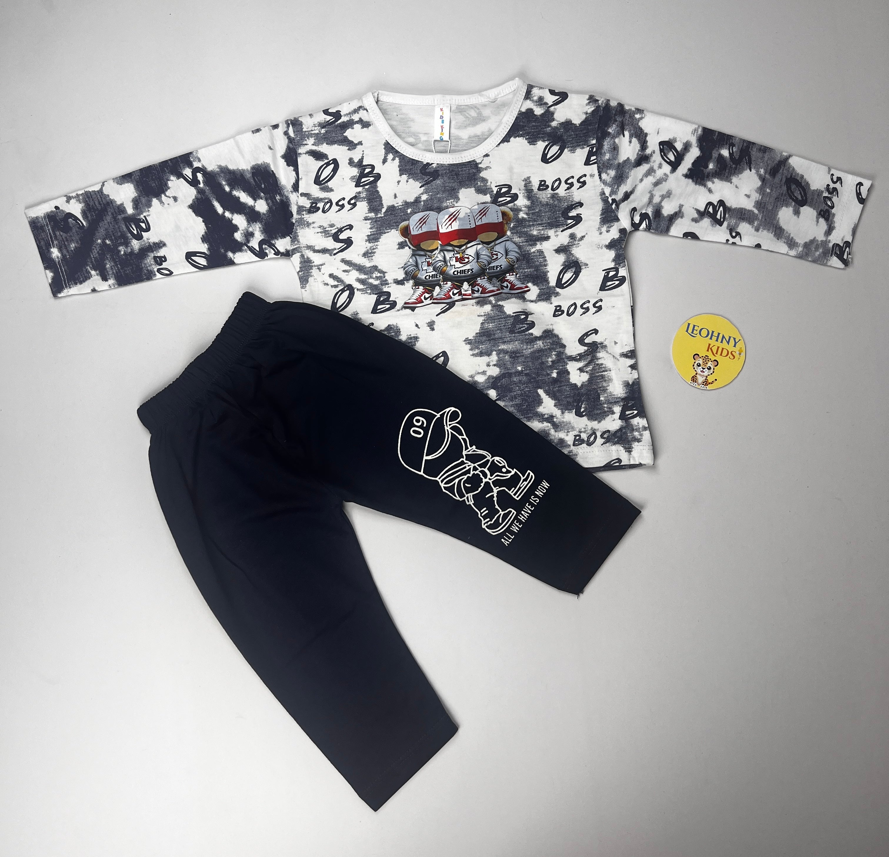 Boys 2 Pcs "BOSS" Cloud-Wash Suit (Full Sleeves)