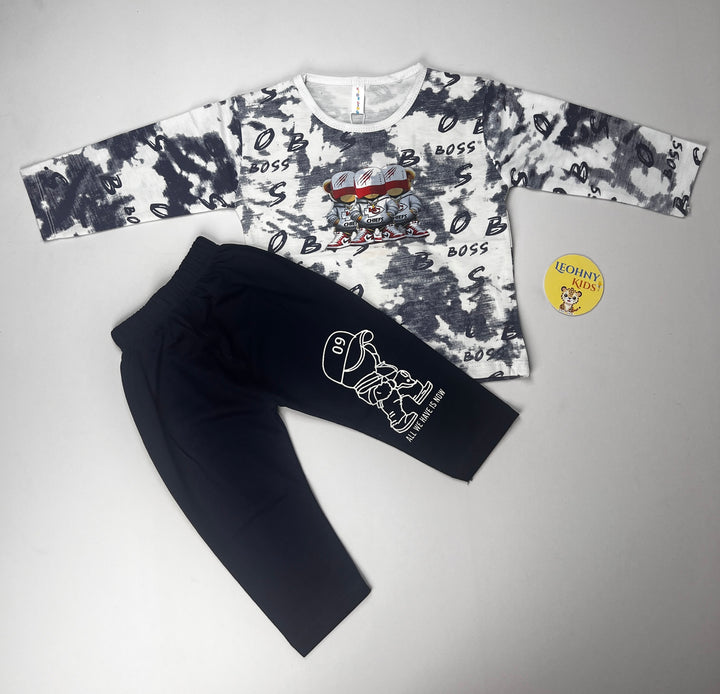 Boys 2 Pcs "BOSS" Cloud-Wash Suit (Full Sleeves)