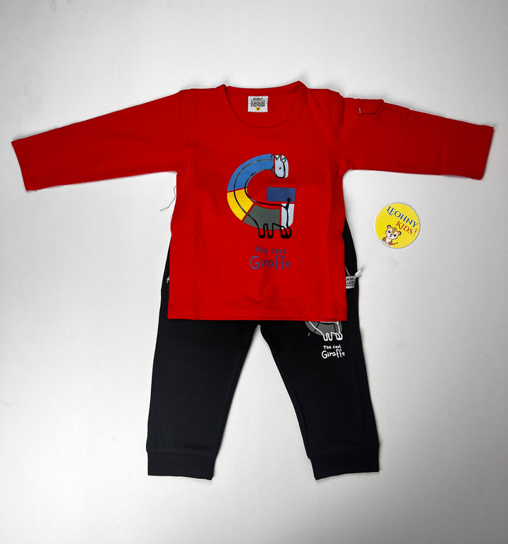 Boys 2 Pcs "The Cool Giraffe" Suit with Utility Sleeve Pocket (Full Sleeves)