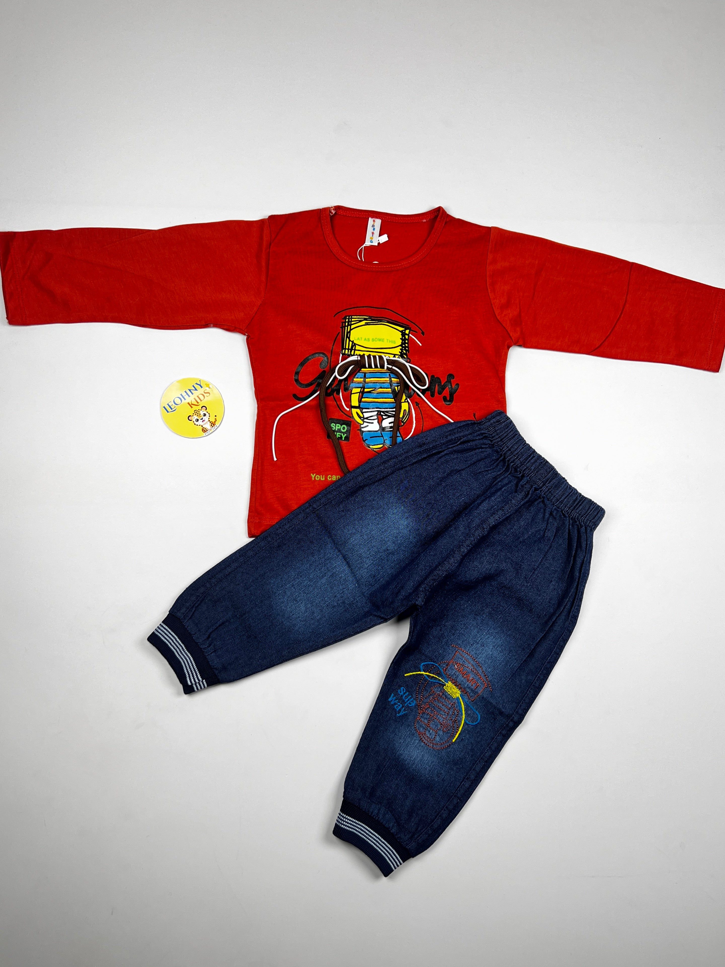 "Subway Explorer" 2-Piece Denim Set – Maroon & Dark Indigo