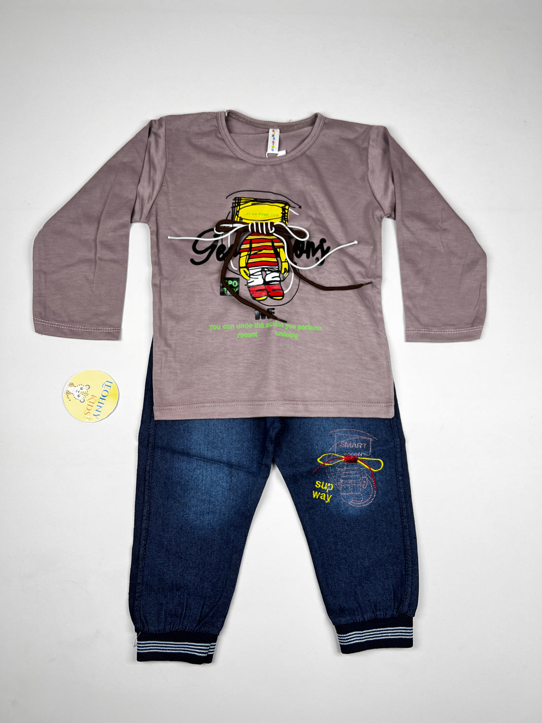 "Subway Explorer" 2-Piece Denim Set – Maroon & Dark Indigo