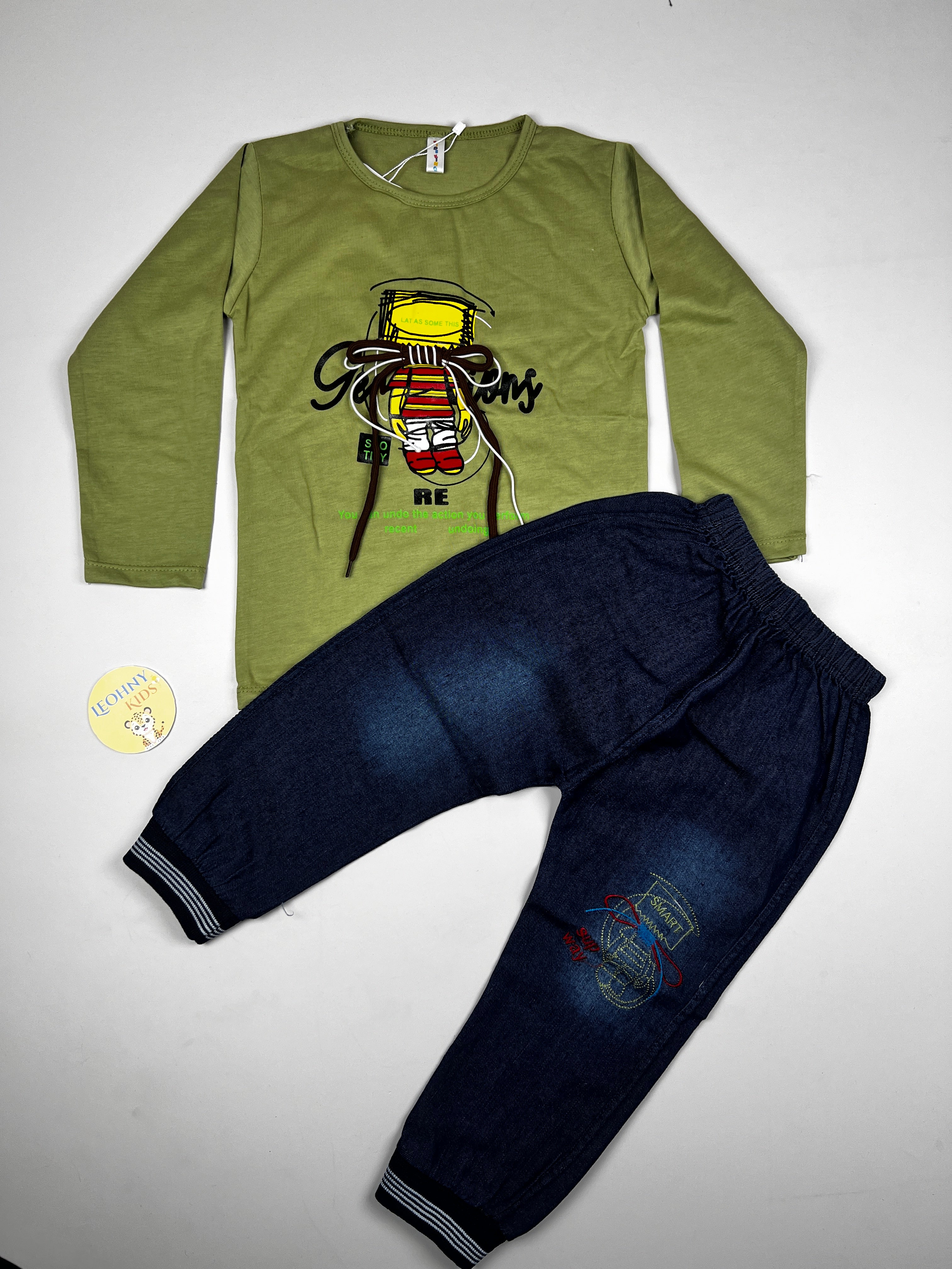 "Subway Explorer" 2-Piece Denim Set – Maroon & Dark Indigo