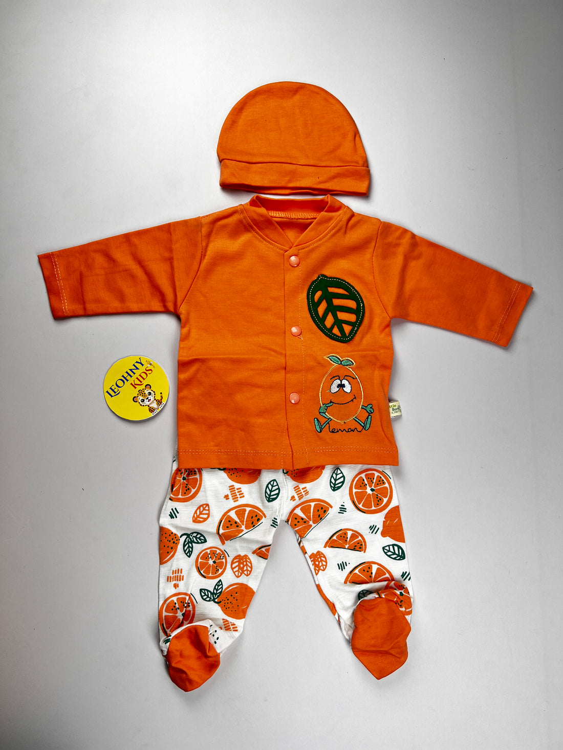 Newborn Baby 3-Piece Lemon Set – Shirt, Footed Pajama & Cap