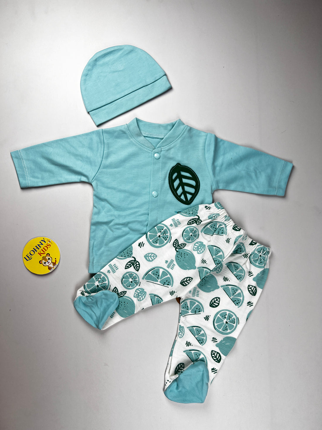 Newborn Baby 3-Piece Lemon Set – Shirt, Footed Pajama & Cap