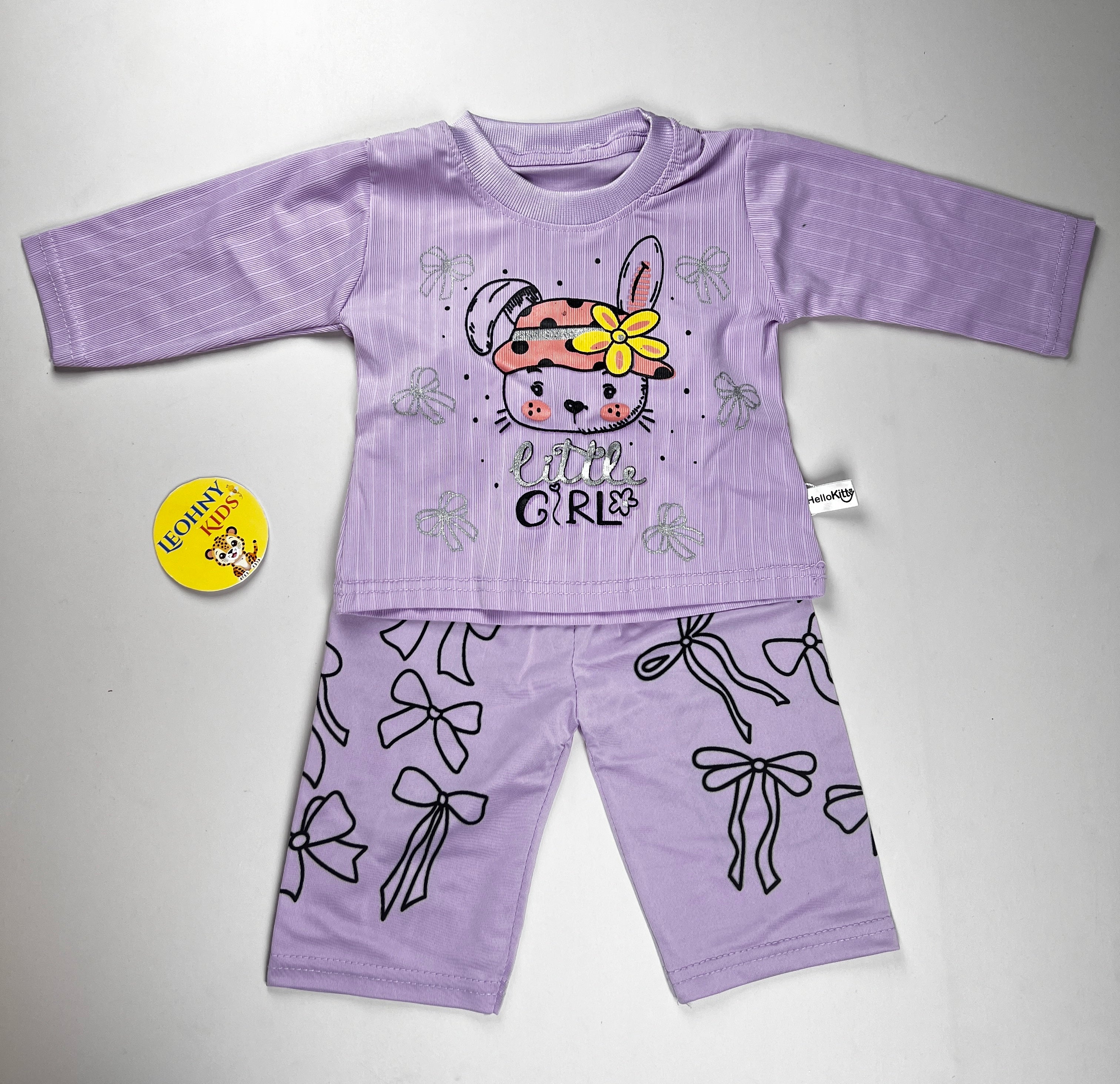 "Little Girl" 2-Piece Ribbed Bunny Pajama Set – Blush Pink