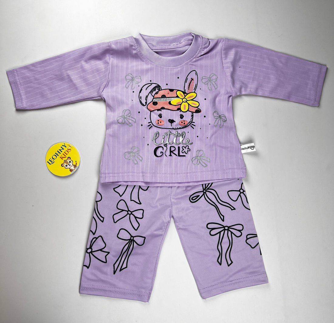 "Little Girl" 2-Piece Ribbed Bunny Pajama Set – Blush Pink