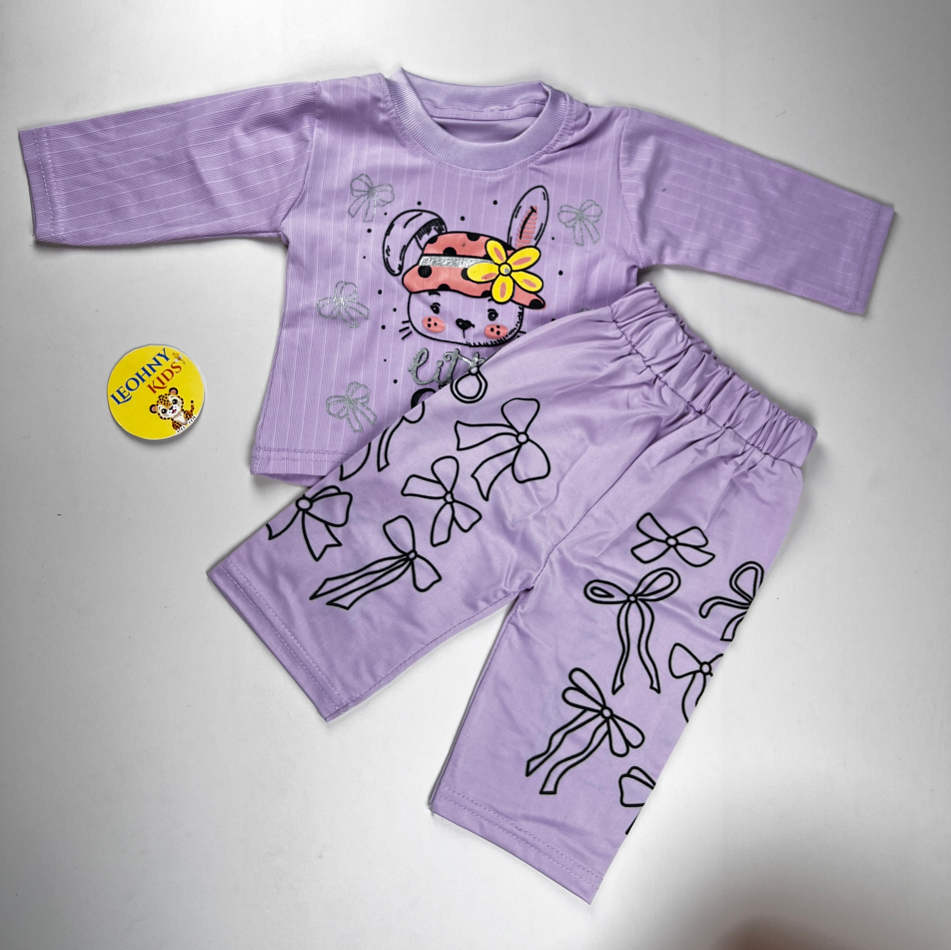 "Little Girl" 2-Piece Ribbed Bunny Pajama Set – Blush Pink