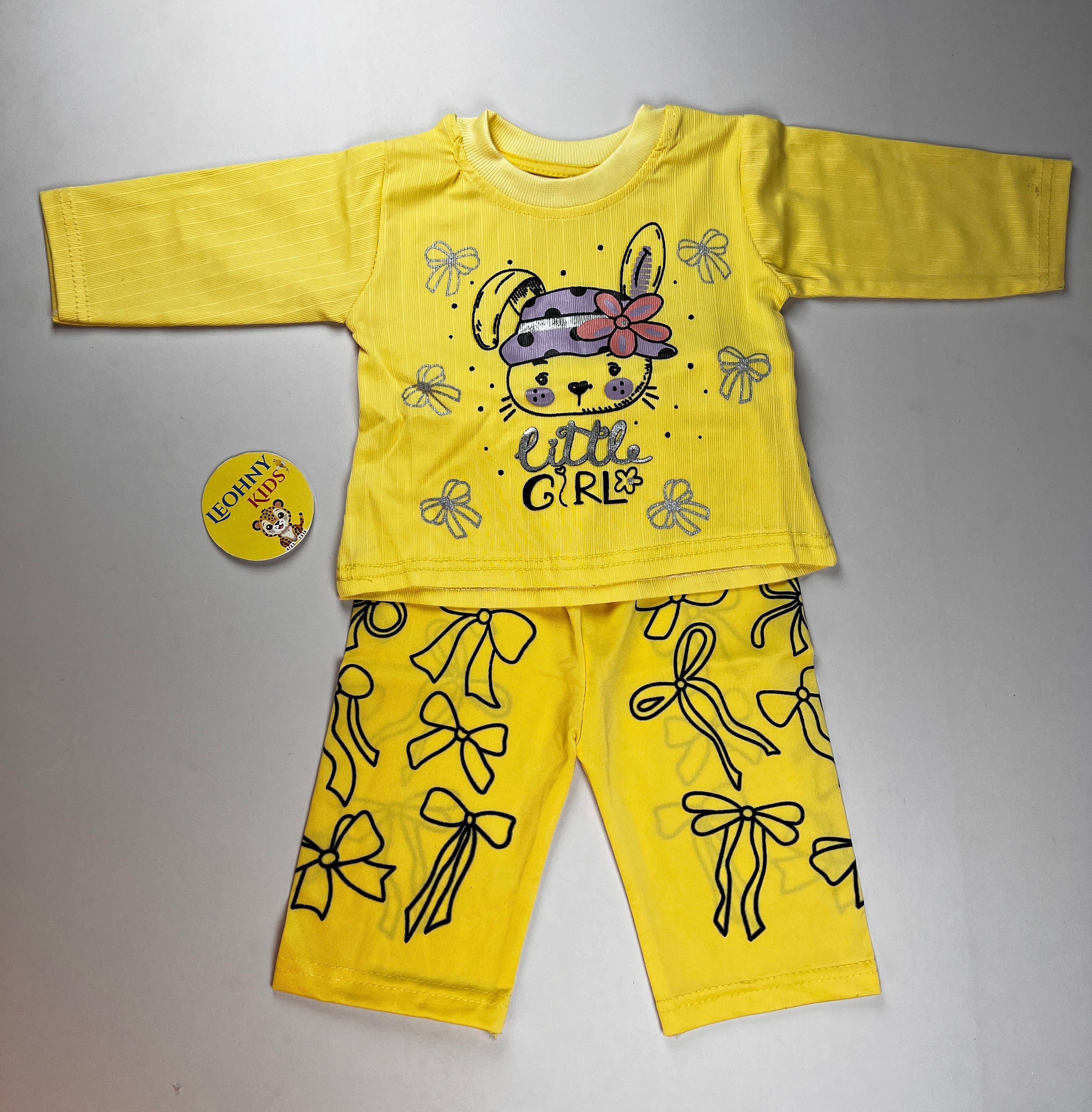 "Little Girl" 2-Piece Ribbed Bunny Pajama Set – Blush Pink