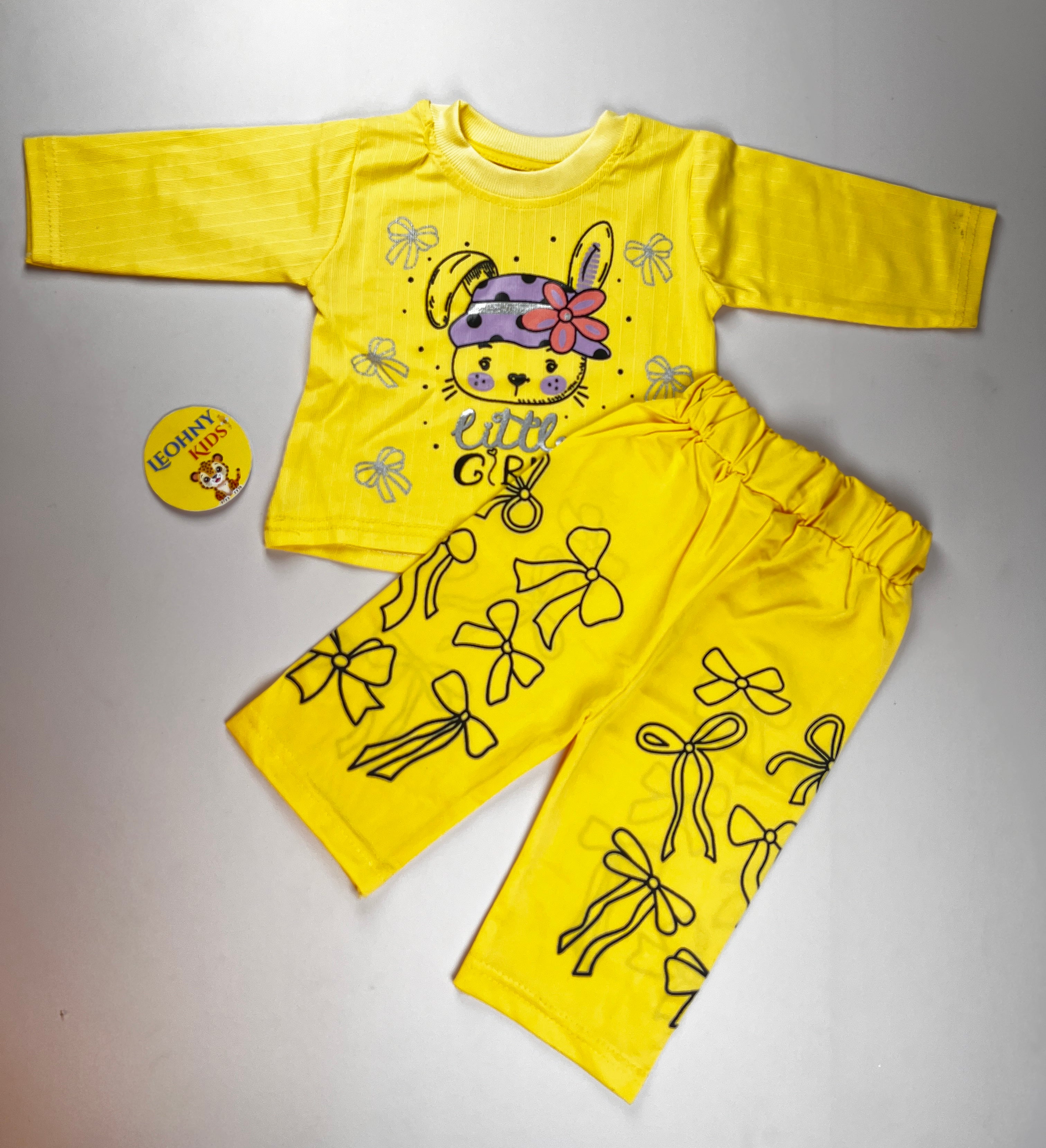 "Little Girl" 2-Piece Ribbed Bunny Pajama Set – Blush Pink