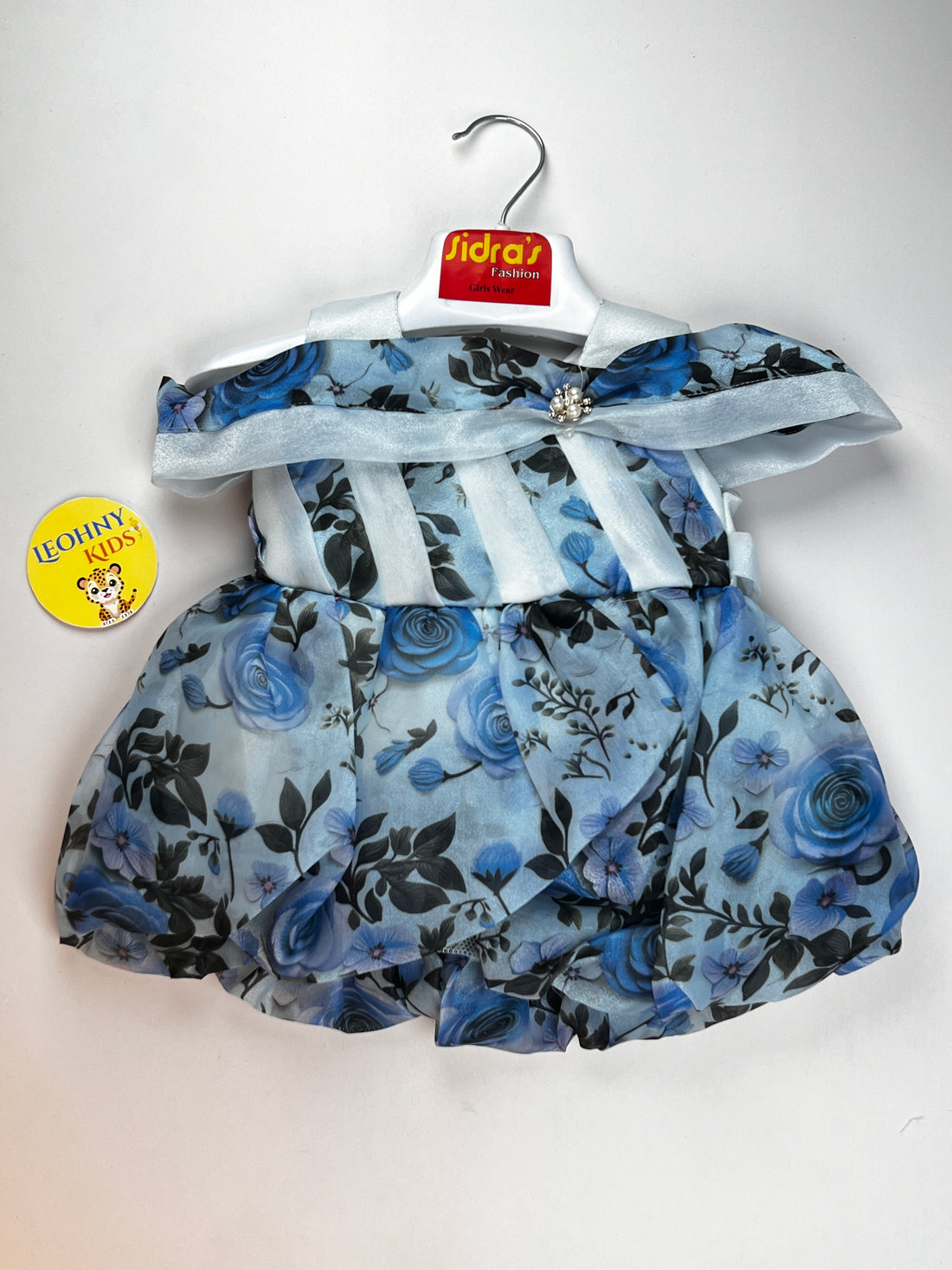 Girls Premium Floral Silk Party Frock with Organza Draping