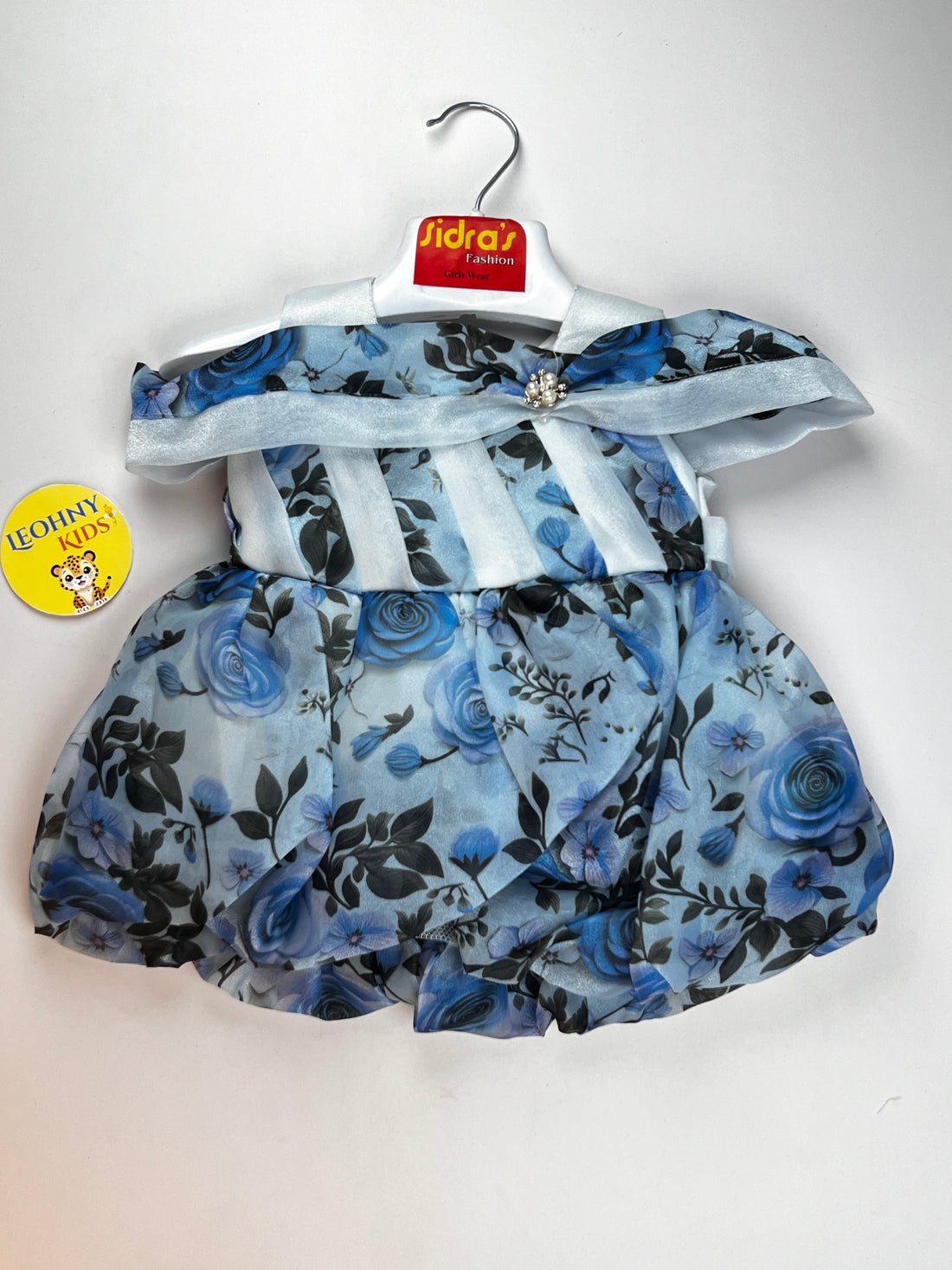 Girls Premium Floral Silk Party Frock with Organza Draping